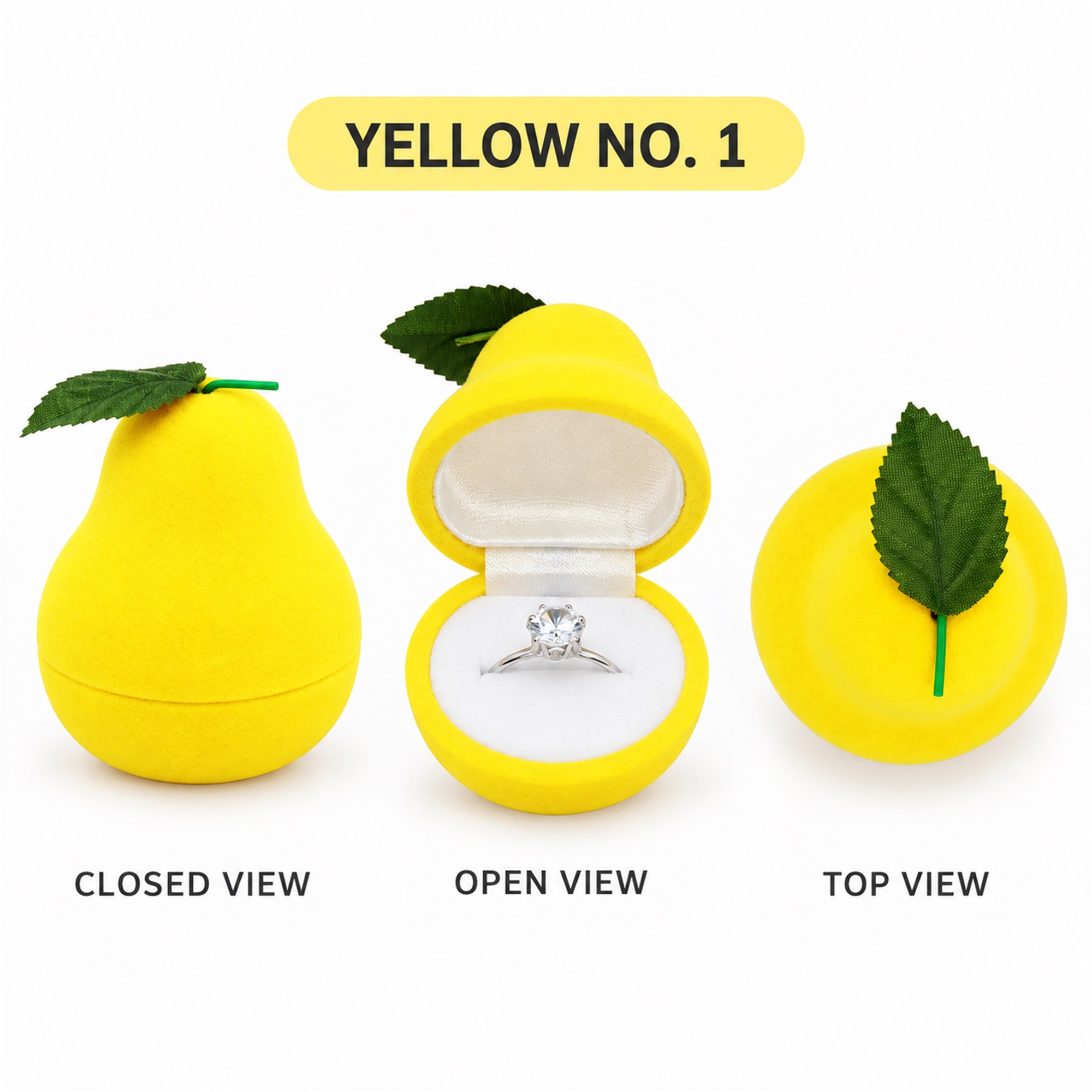 Custom Yellow Flocked Pear-Shaped Ring Presentation Box available styles and colors