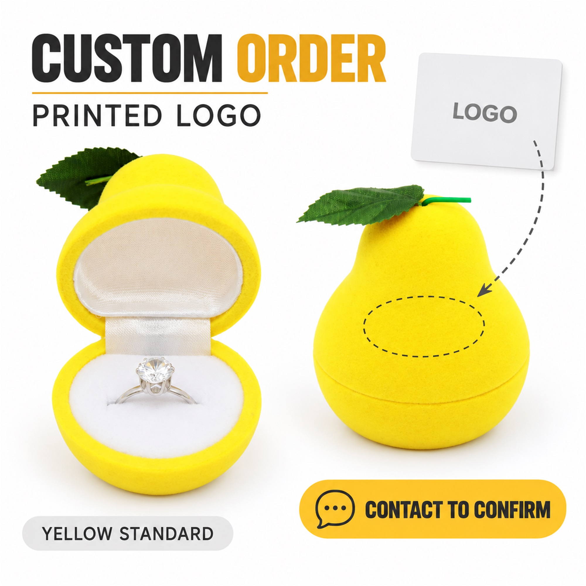 Custom Yellow Flocked Pear-Shaped Ring Presentation Box custom logo option