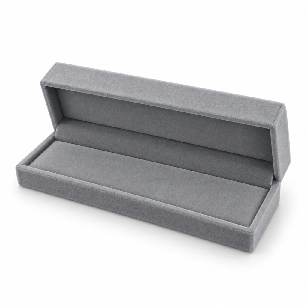 Custom Slim Rectangular Flocked Jewelry Presentation Box front product view