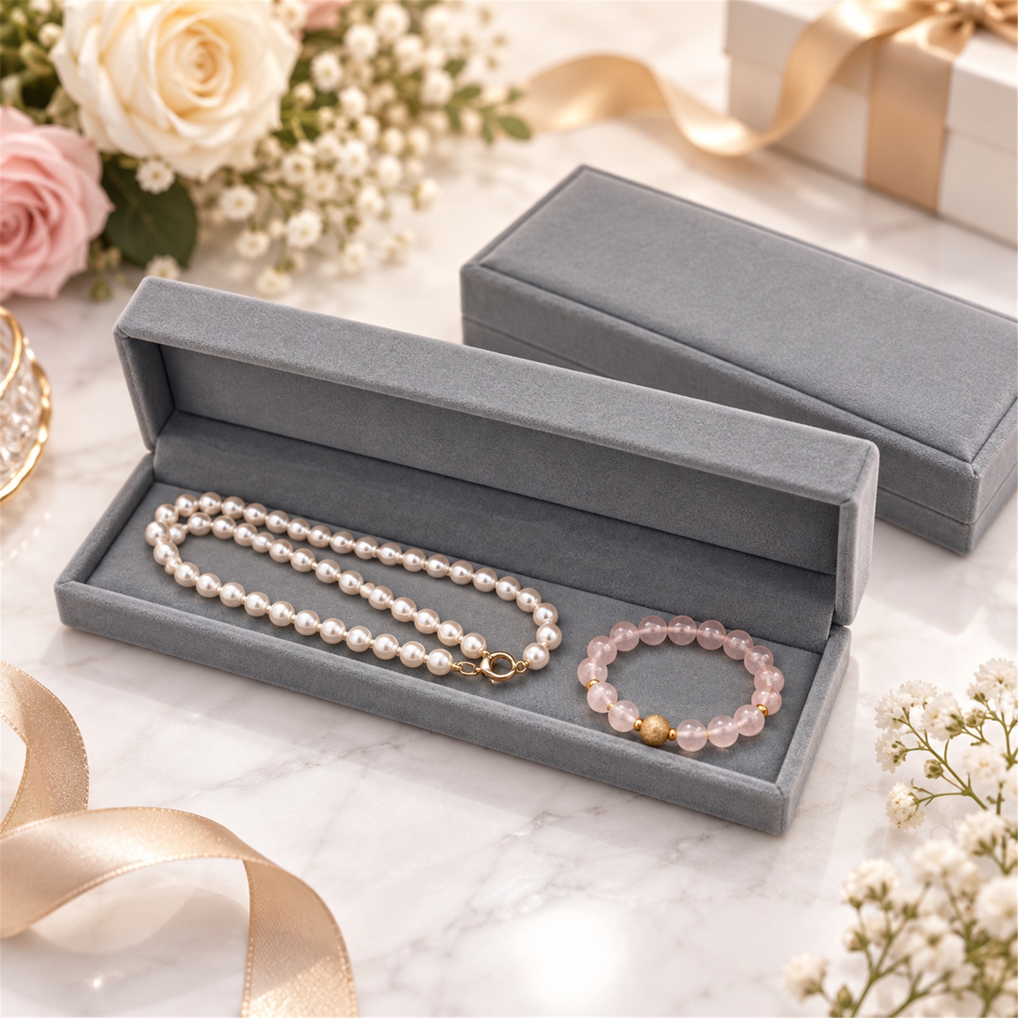Custom Slim Rectangular Flocked Jewelry Presentation Box lifestyle application