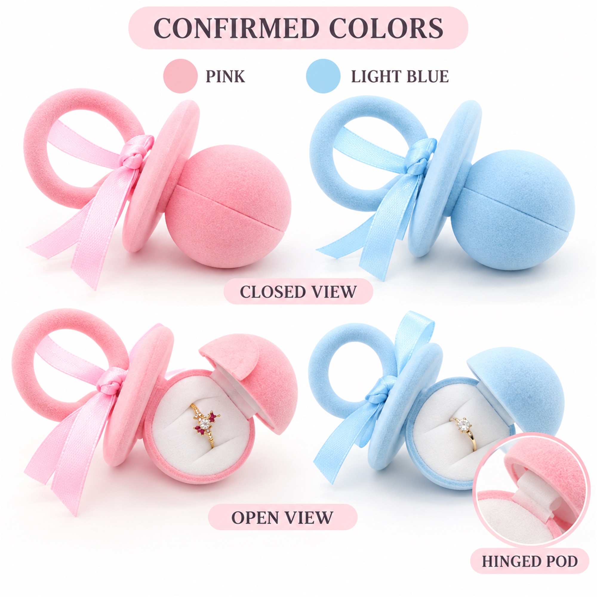 Flocked Pacifier-Shaped Ring Presentation Box additional product views