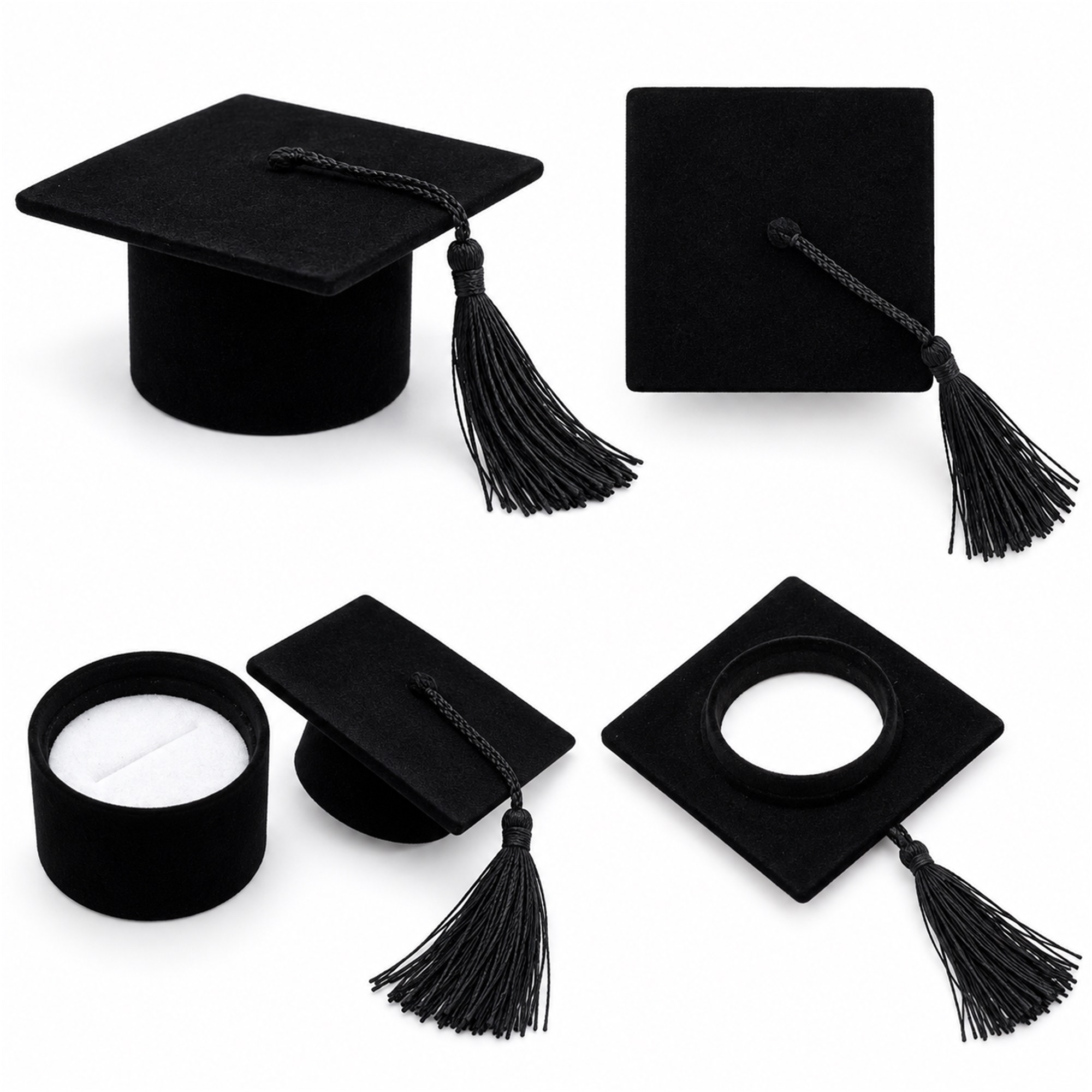 Black Flocked Graduation-Cap Ring And Earring Presentation Box available styles and colors