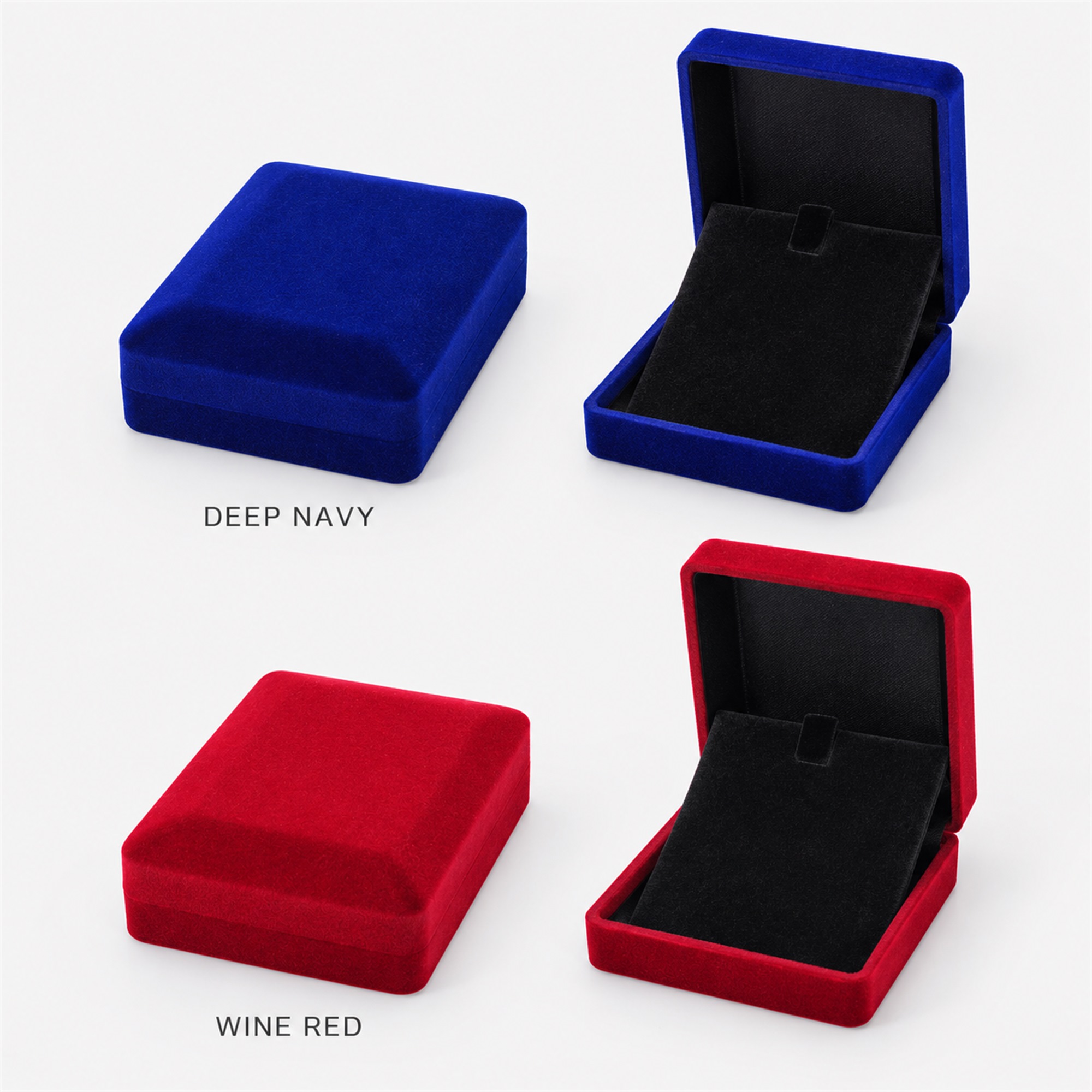 Rigid Hinged Velvet Pendant, Earring And Necklace Presentation Box available styles and colors