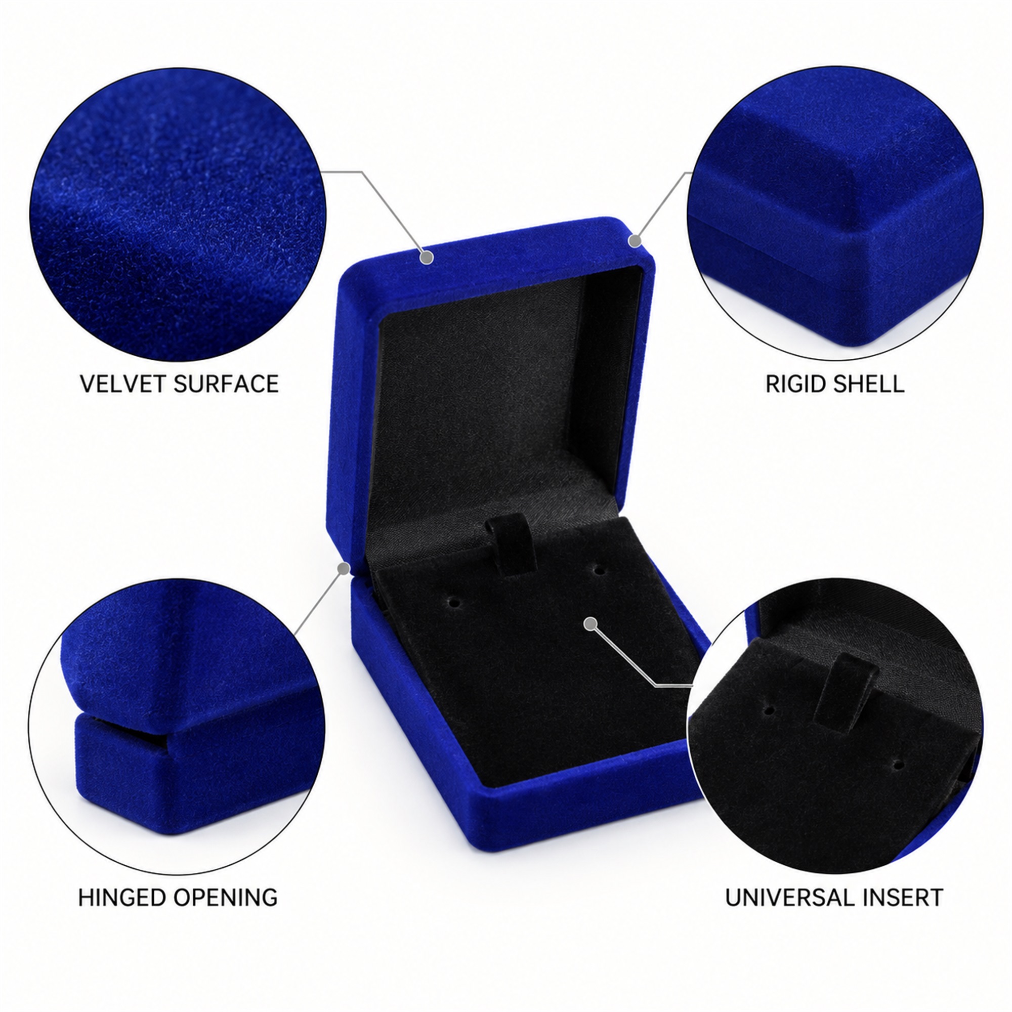 Rigid Hinged Velvet Pendant, Earring And Necklace Presentation Box product construction details