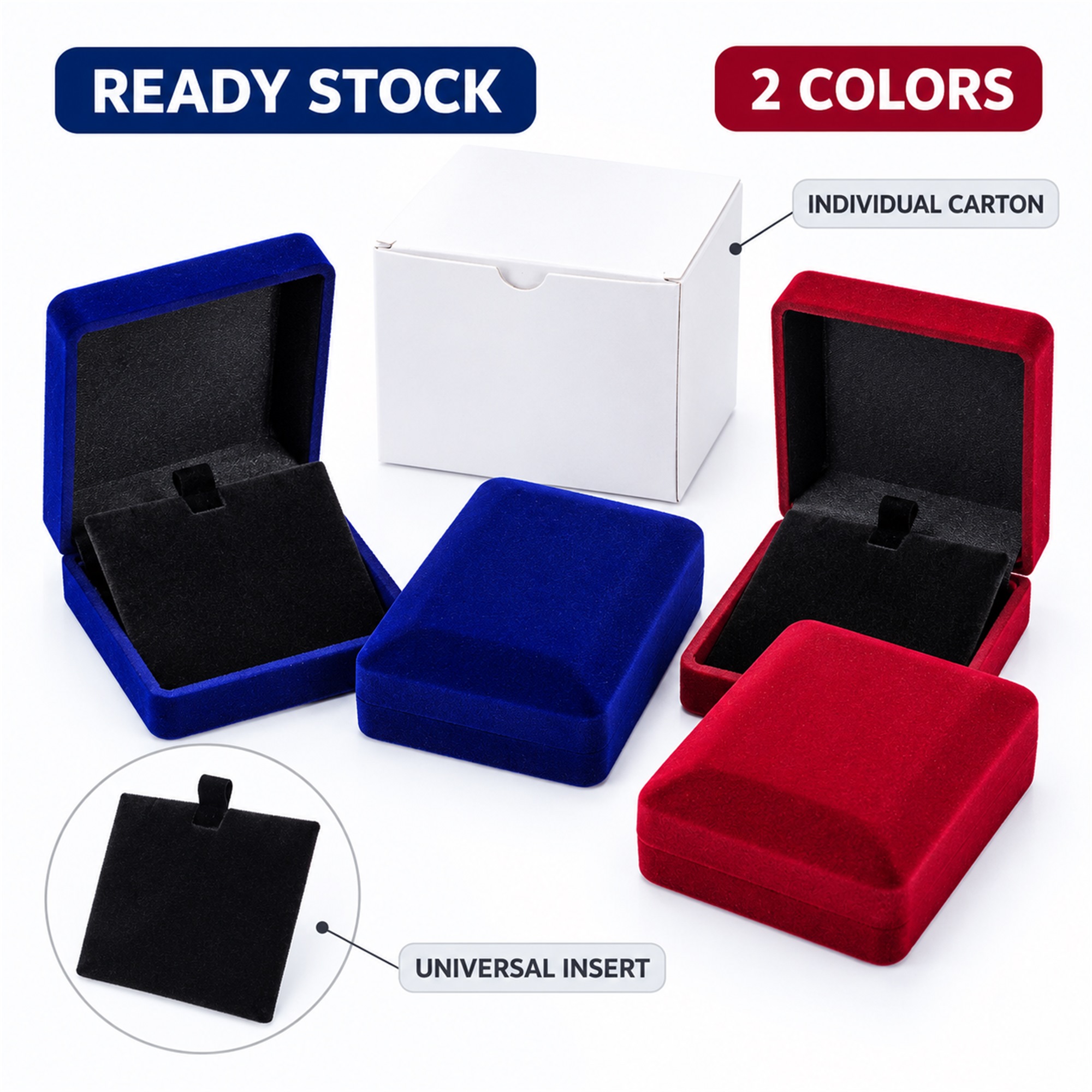Rigid Hinged Velvet Pendant, Earring And Necklace Presentation Box additional product views