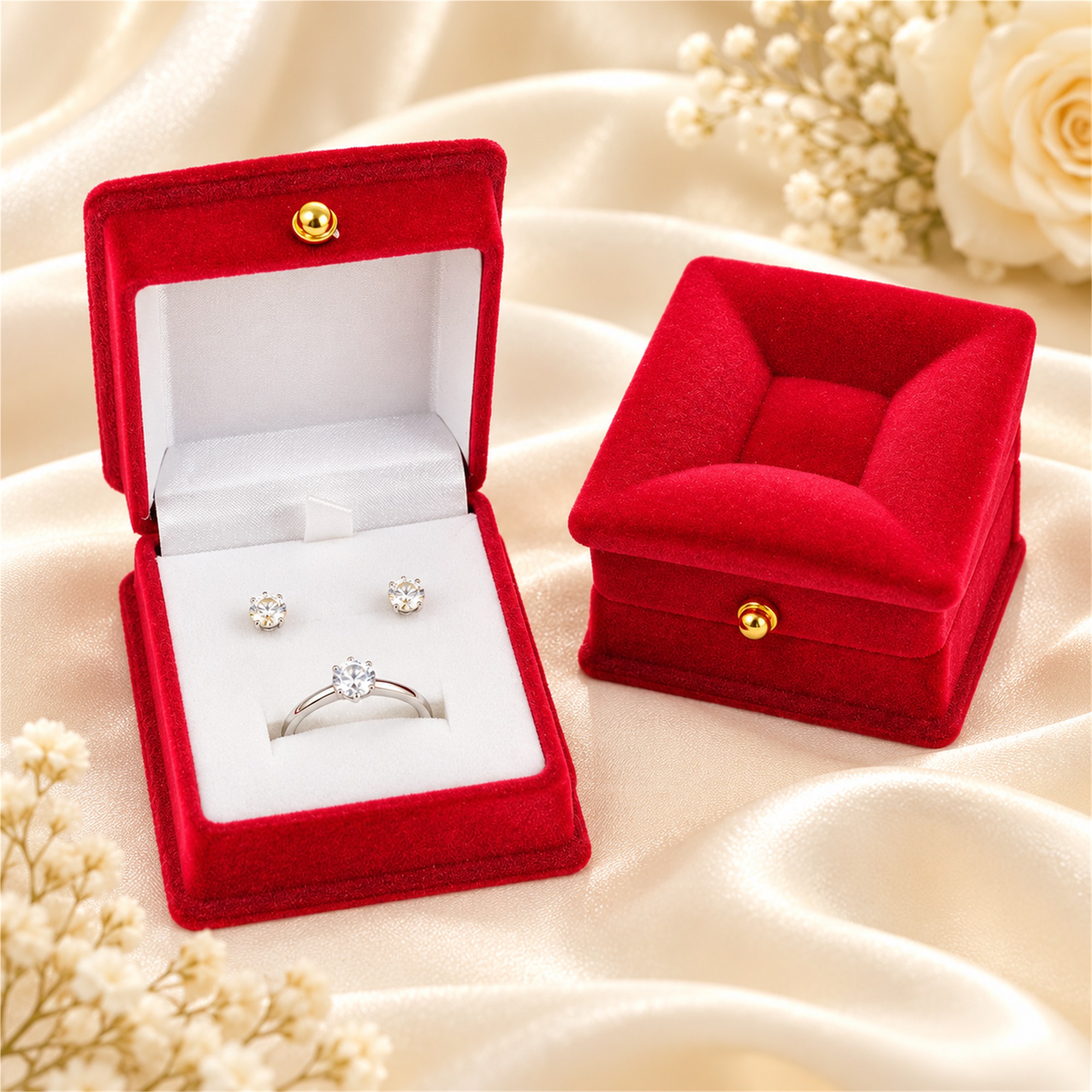 Red Stool-Shaped Velvet Jewelry Presentation Box lifestyle application