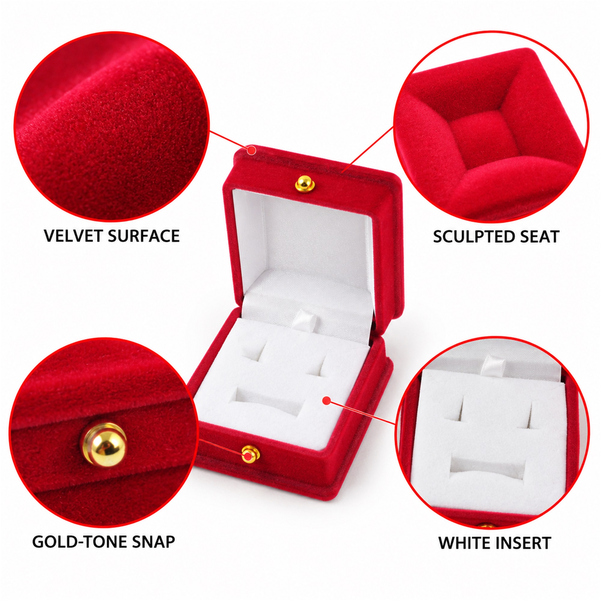 Red Stool-Shaped Velvet Jewelry Presentation Box product construction details