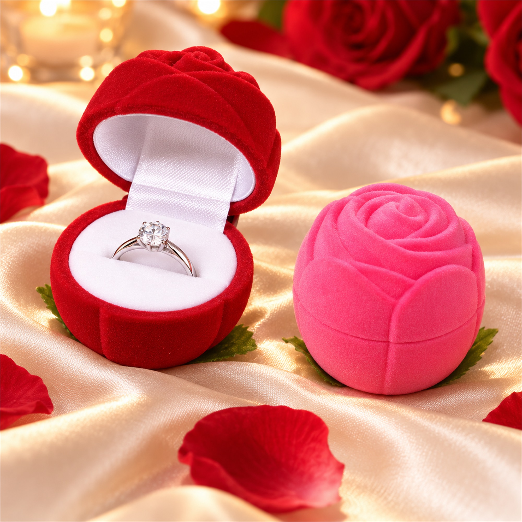 Rosebud-Shaped Velvet Proposal Ring Box lifestyle application
