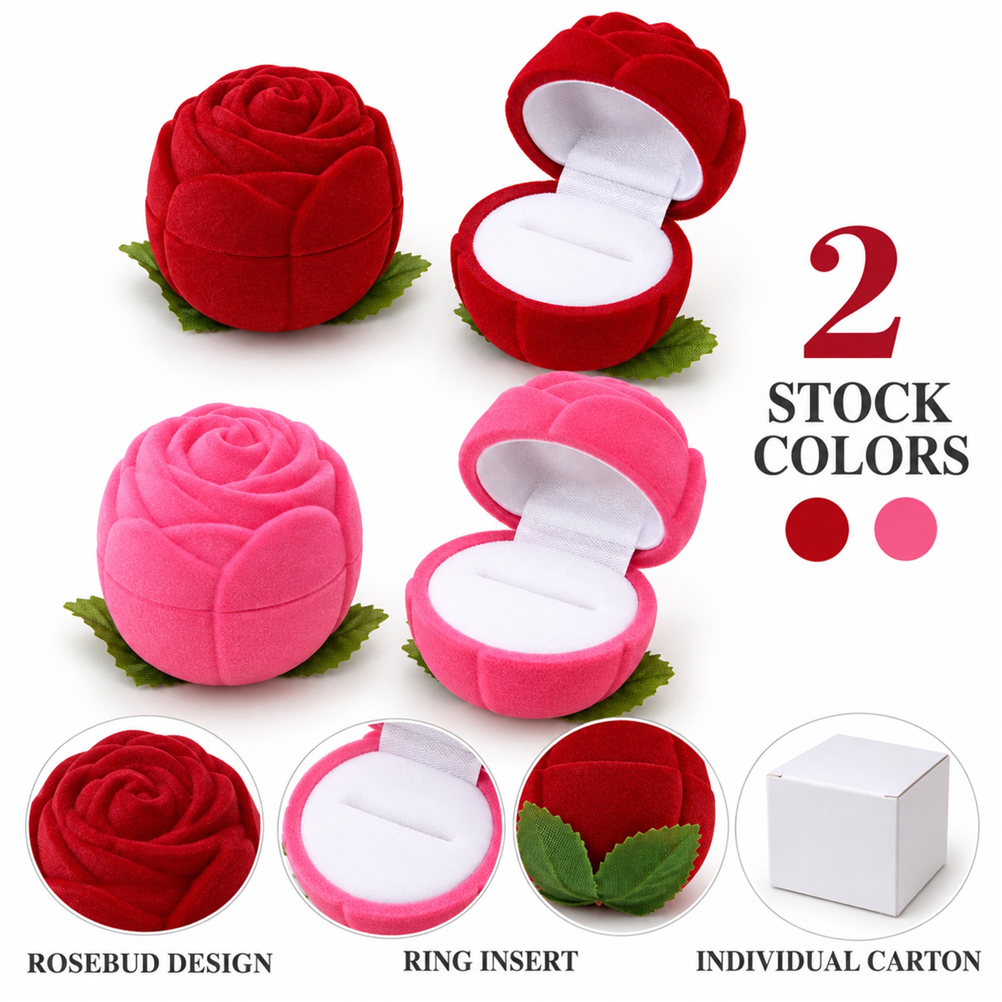 Rosebud-Shaped Velvet Proposal Ring Box additional product views