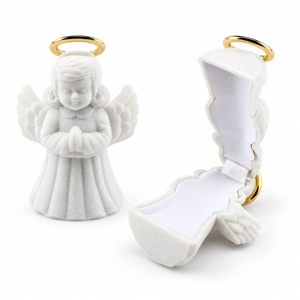 White Flocked Praying-Angel Figurine Jewelry Box front product view