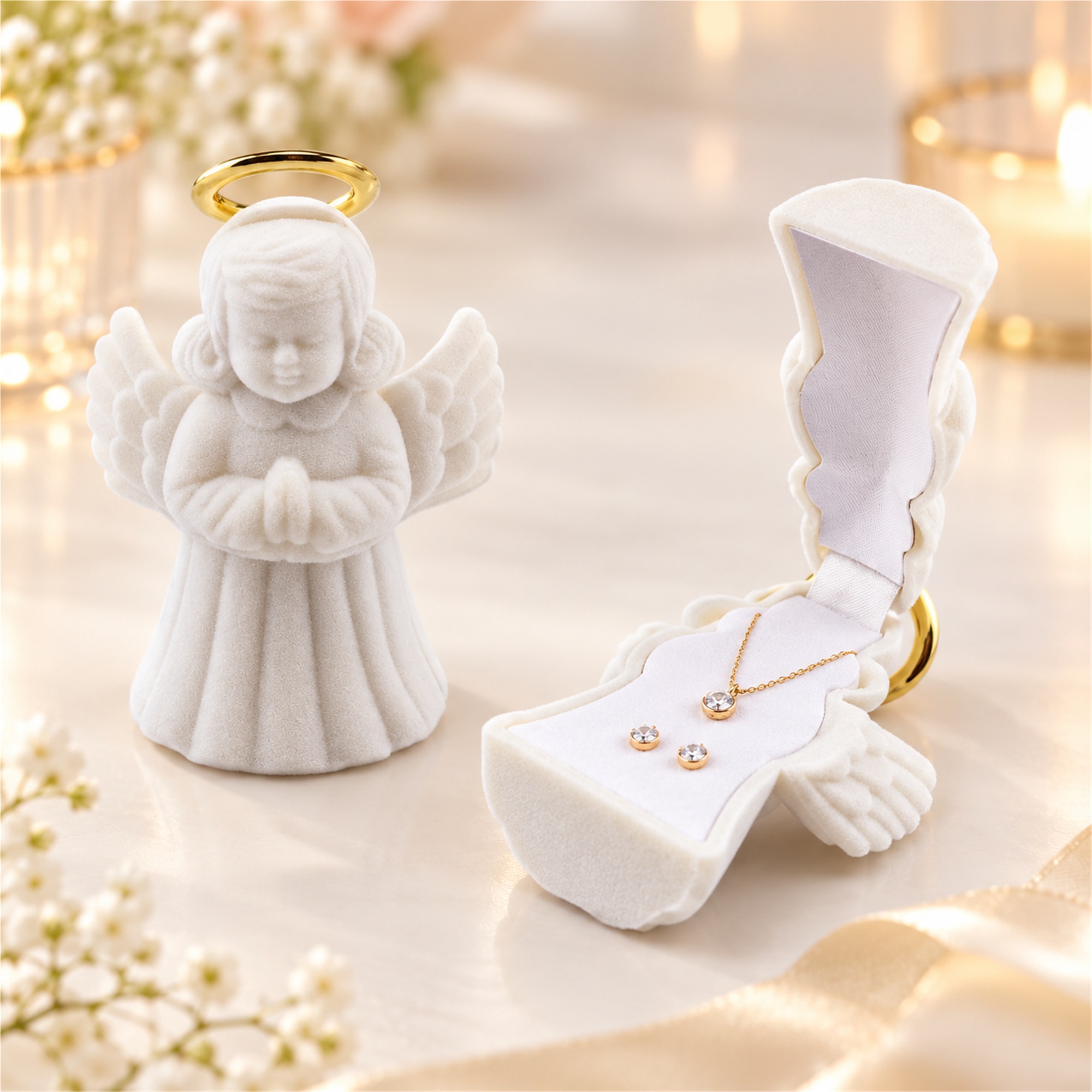 White Flocked Praying-Angel Figurine Jewelry Box lifestyle application