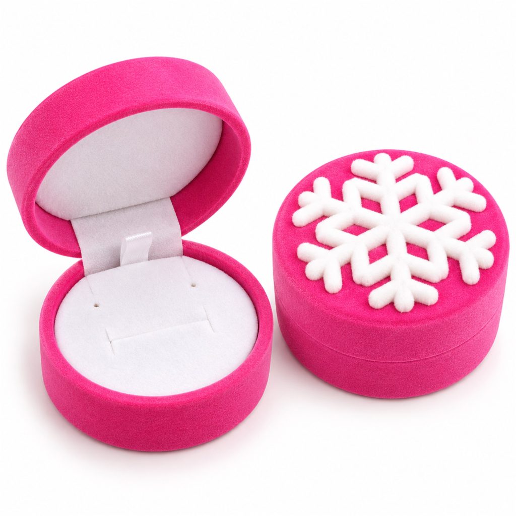 Custom Hot-Pink Flocked Snowflake Jewelry Presentation Box front product view