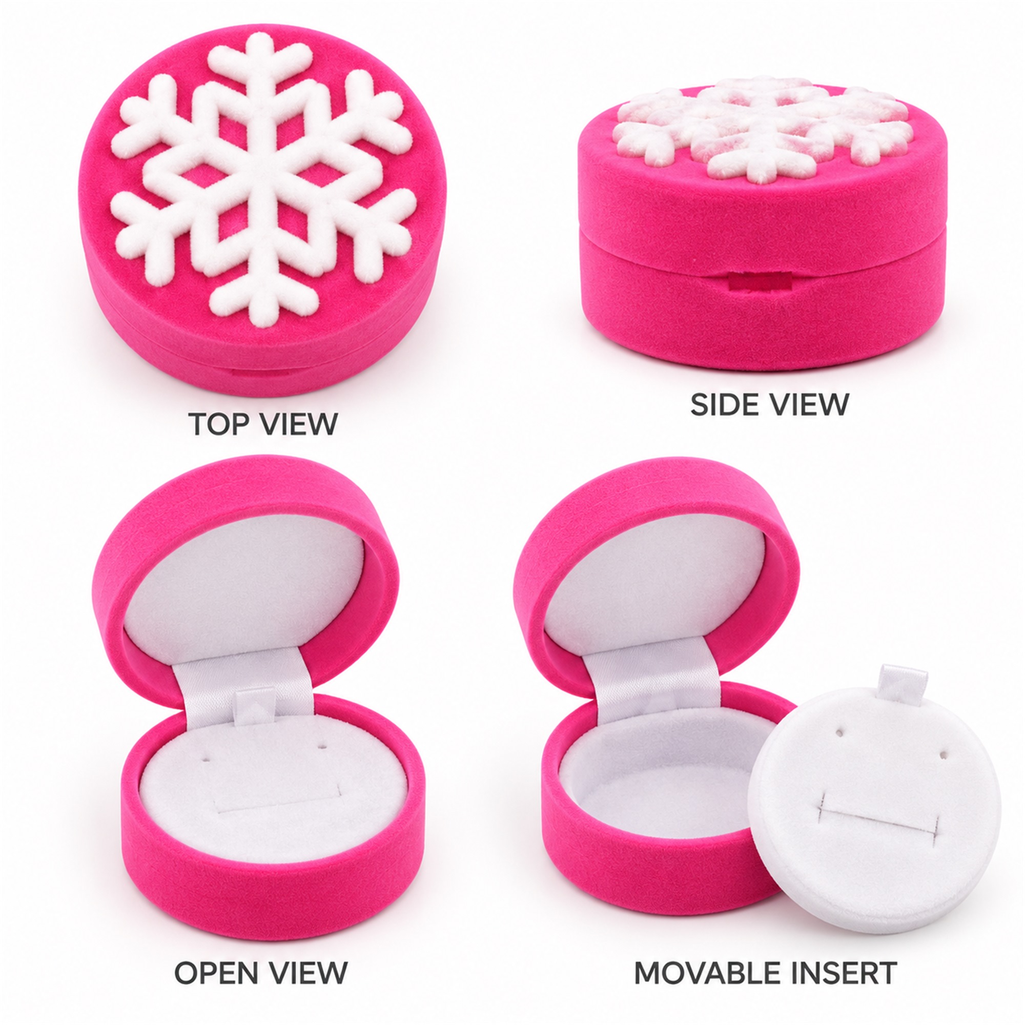 Custom Hot-Pink Flocked Snowflake Jewelry Presentation Box available styles and colors