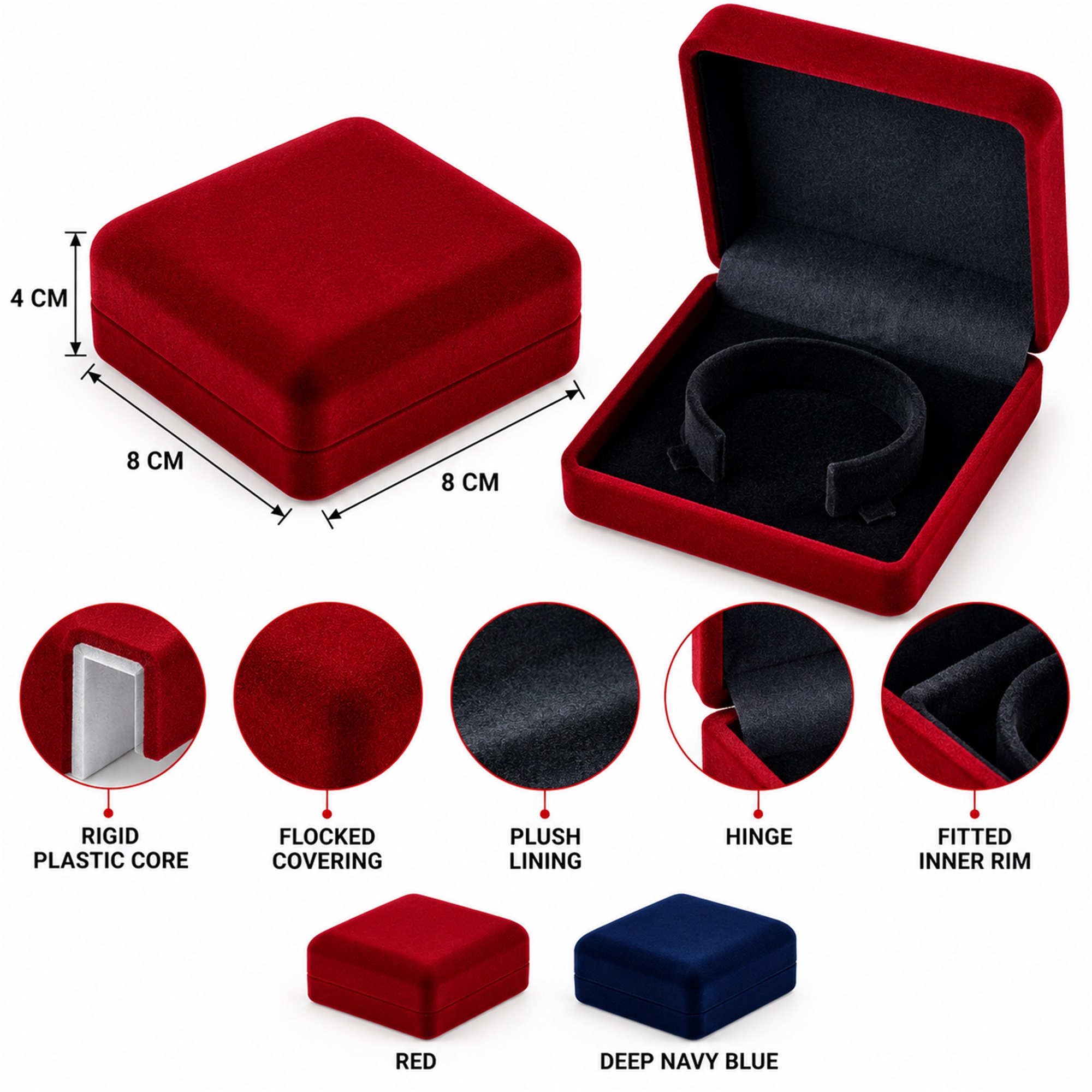 Custom Large Coin Medal Badge And Bracelet Flocked Presentation Box size and structure
