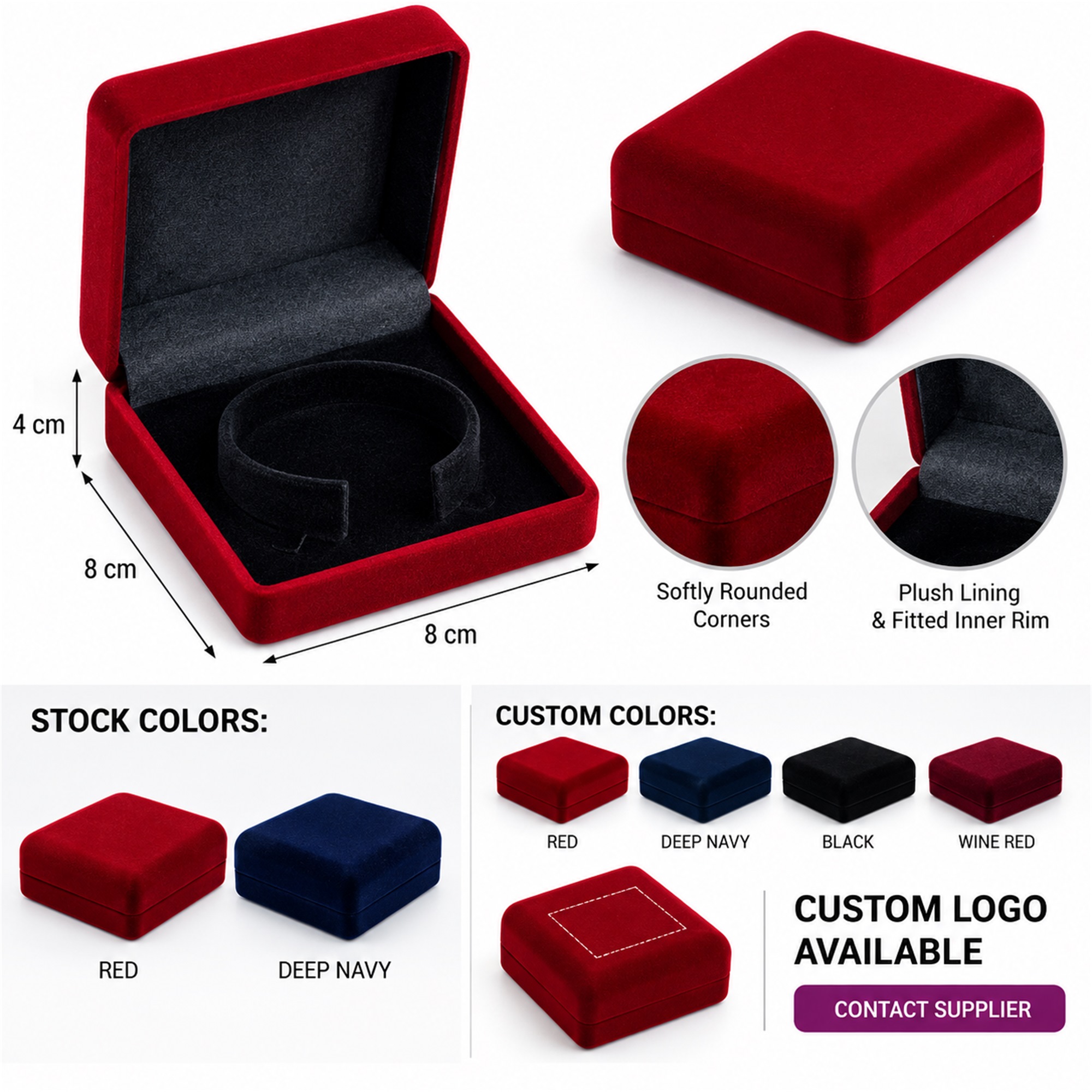 Custom Large Coin Medal Badge And Bracelet Flocked Presentation Box custom logo option
