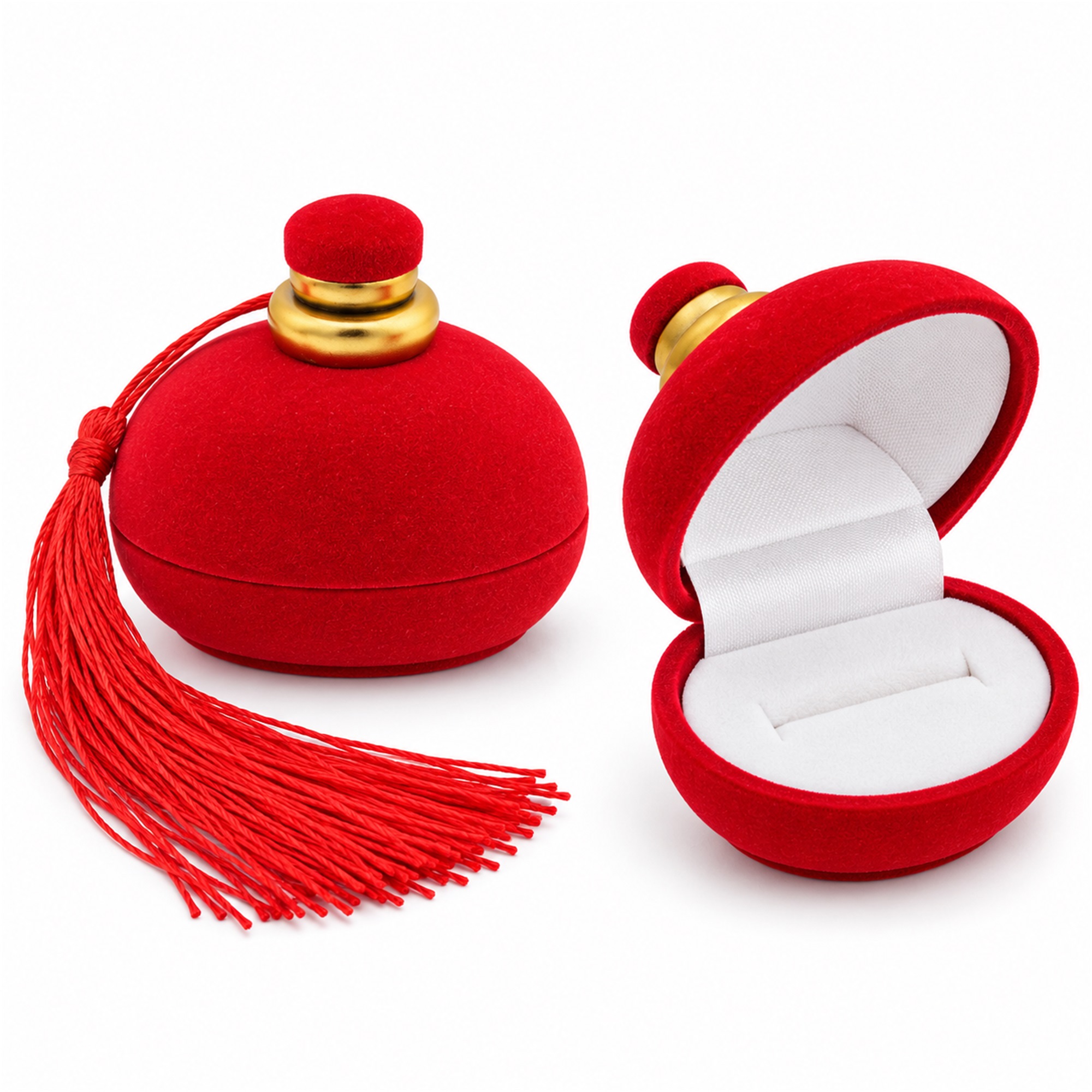 Bright-Red Perfume-Bottle-Shaped Flocked Jewelry Box front product view