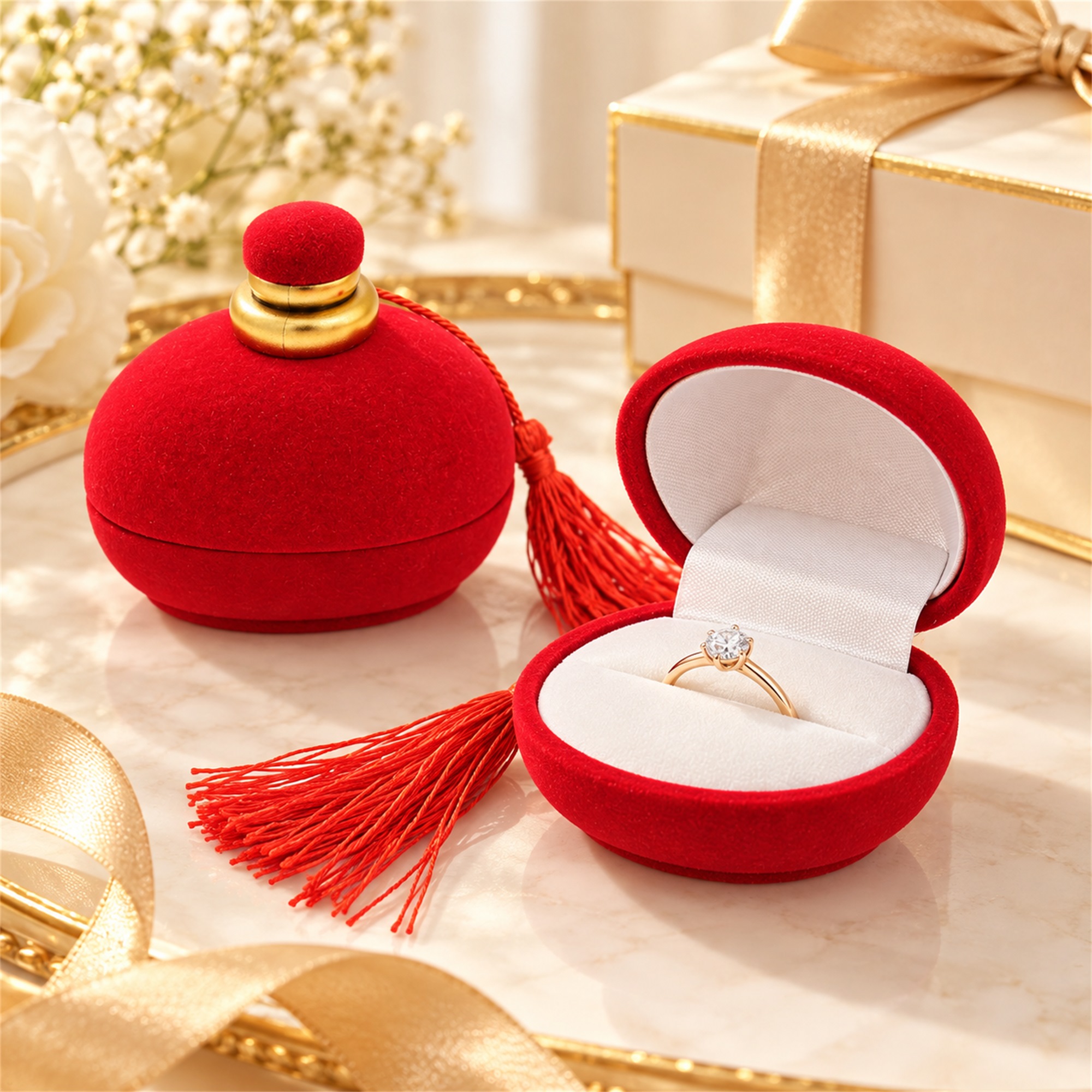 Bright-Red Perfume-Bottle-Shaped Flocked Jewelry Box lifestyle application