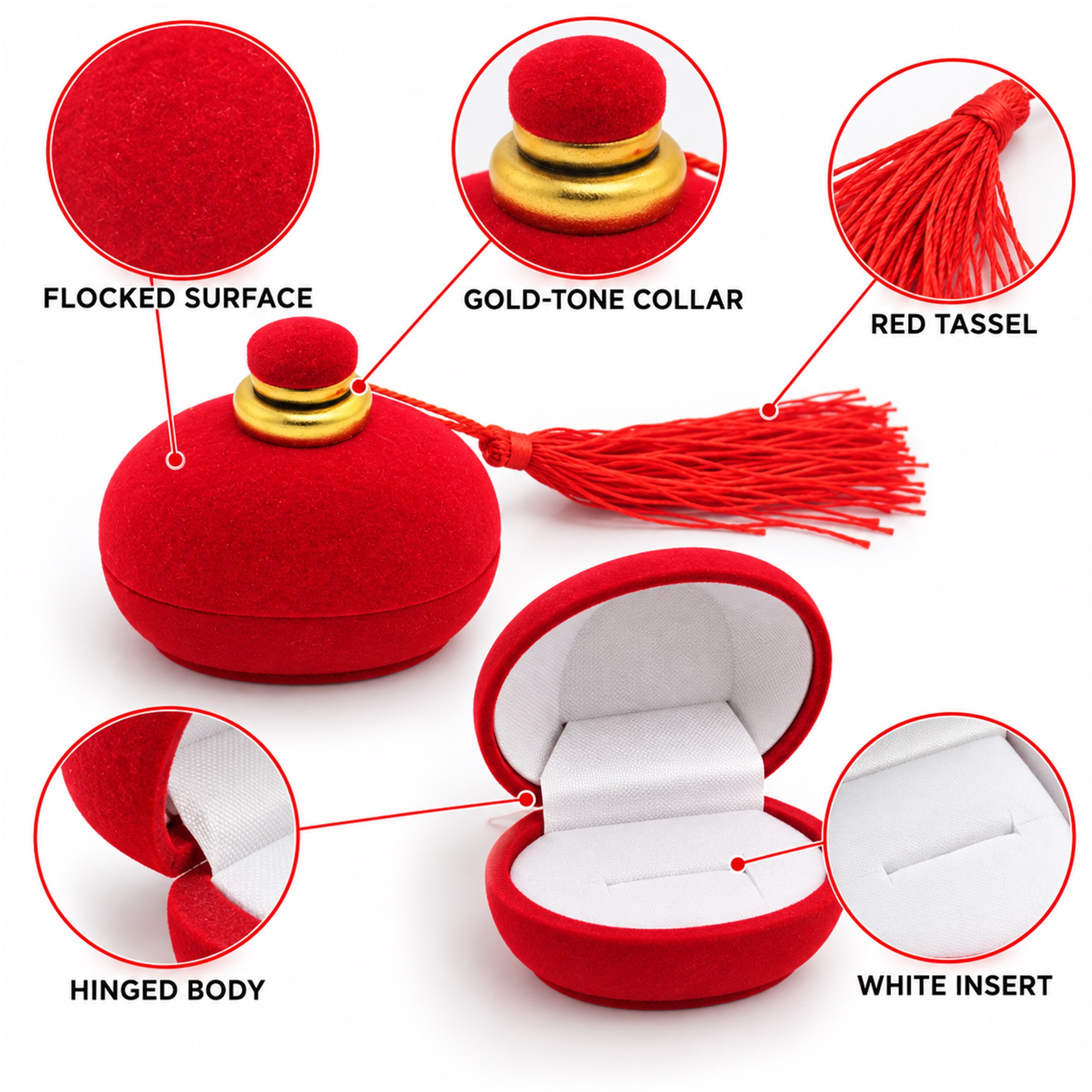 Bright-Red Perfume-Bottle-Shaped Flocked Jewelry Box product construction details