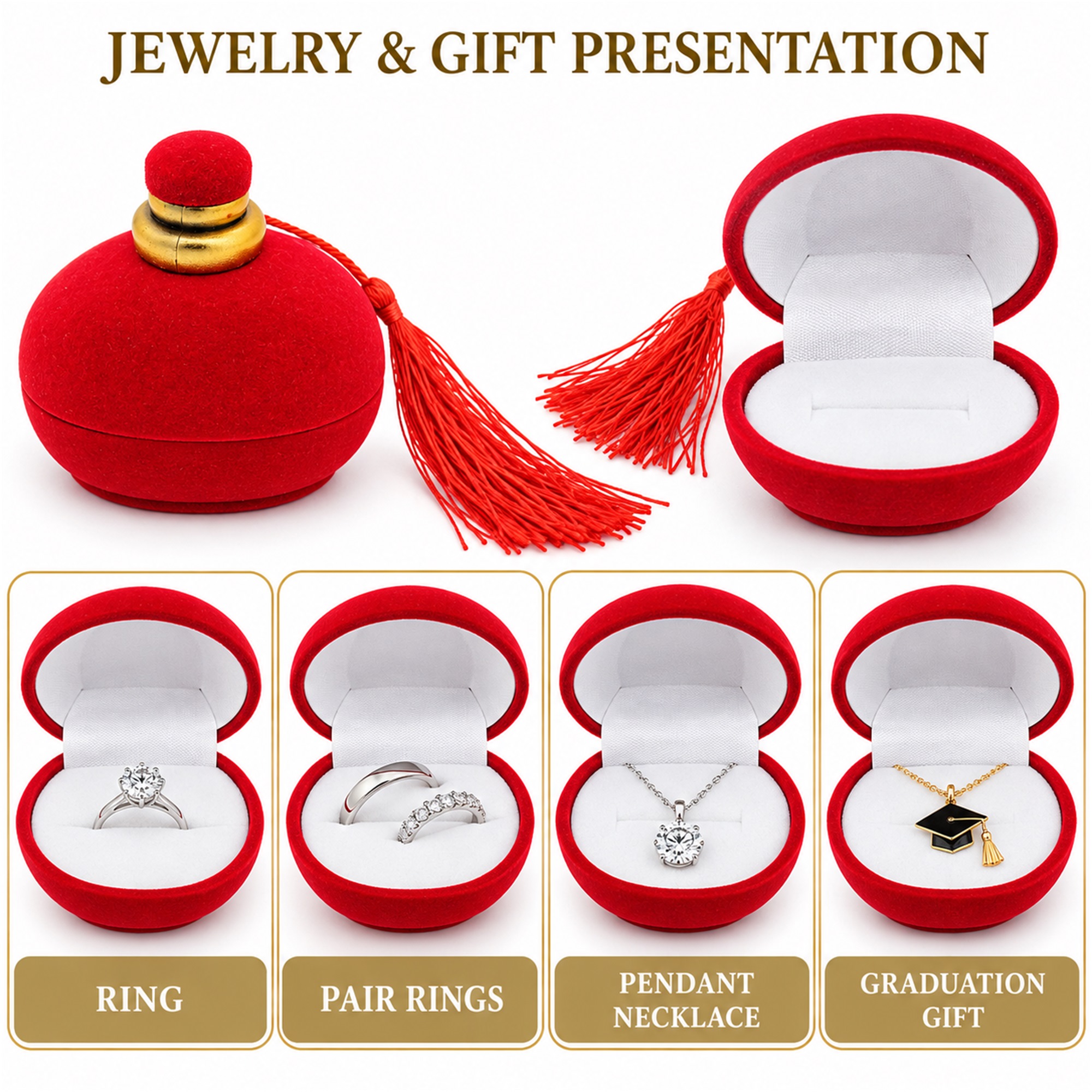 Bright-Red Perfume-Bottle-Shaped Flocked Jewelry Box additional product views