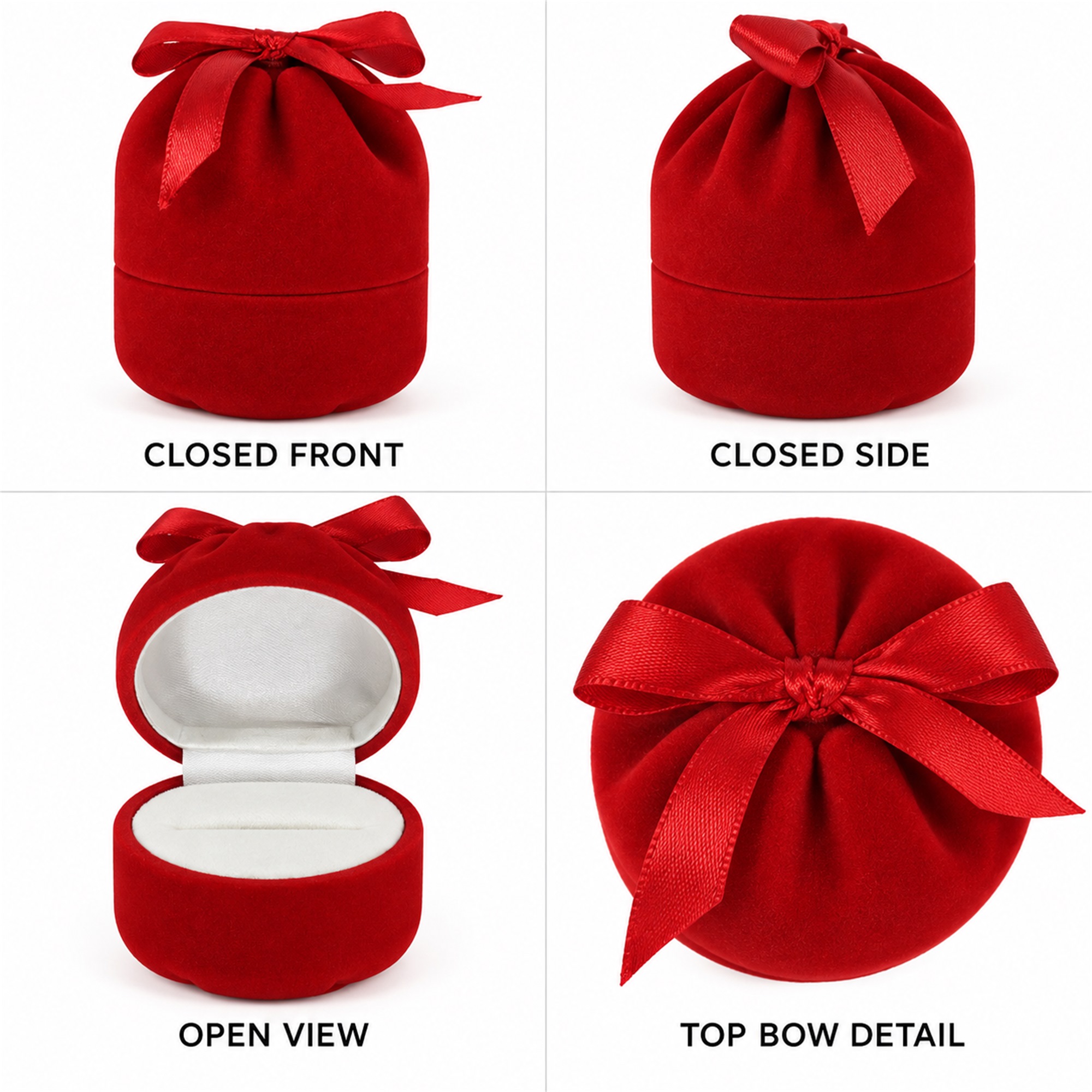 Red Bow-Topped Money-Pouch-Shaped Flocked Ring Box available styles and colors