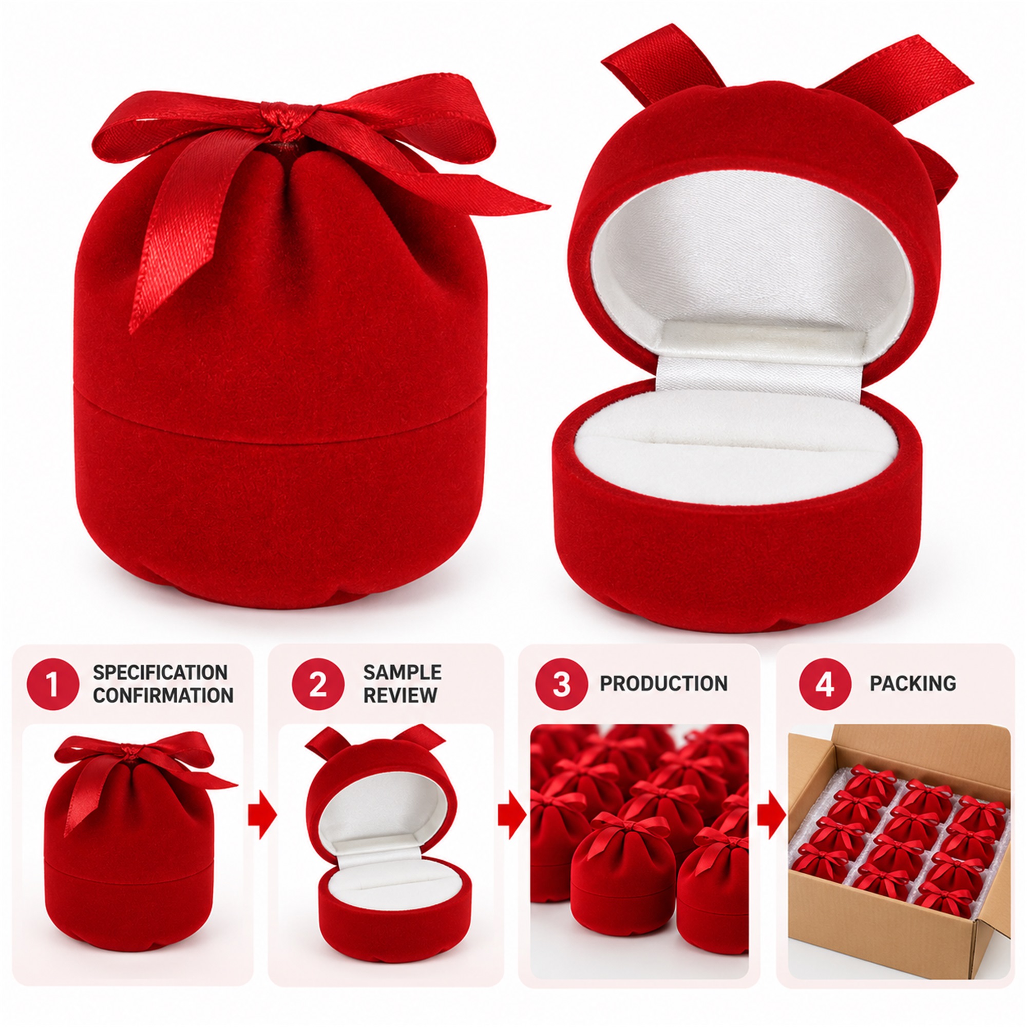Red Bow-Topped Money-Pouch-Shaped Flocked Ring Box additional product views