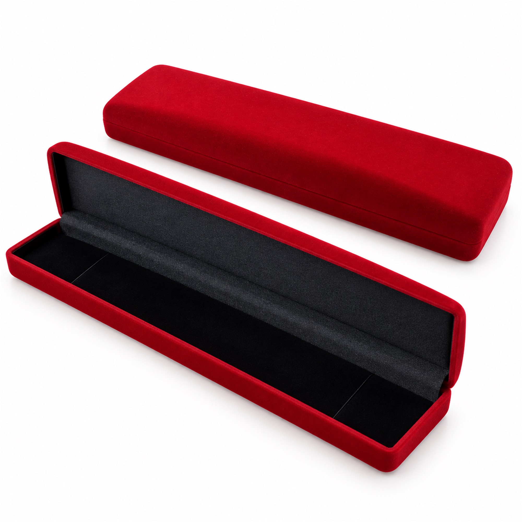Long Rectangular Flocked Bracelet And Long-Chain Jewelry Box front product view