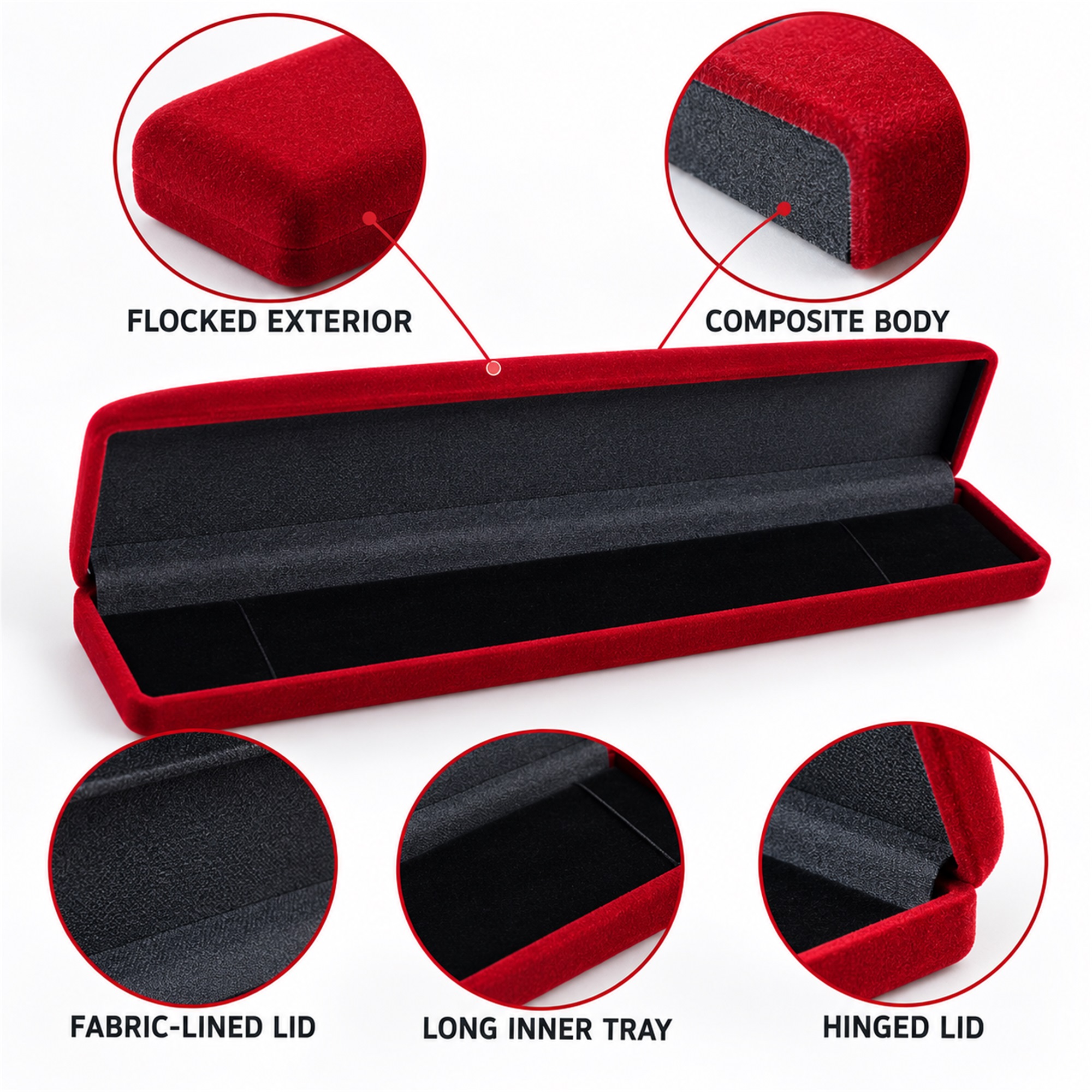 Long Rectangular Flocked Bracelet And Long-Chain Jewelry Box product construction details