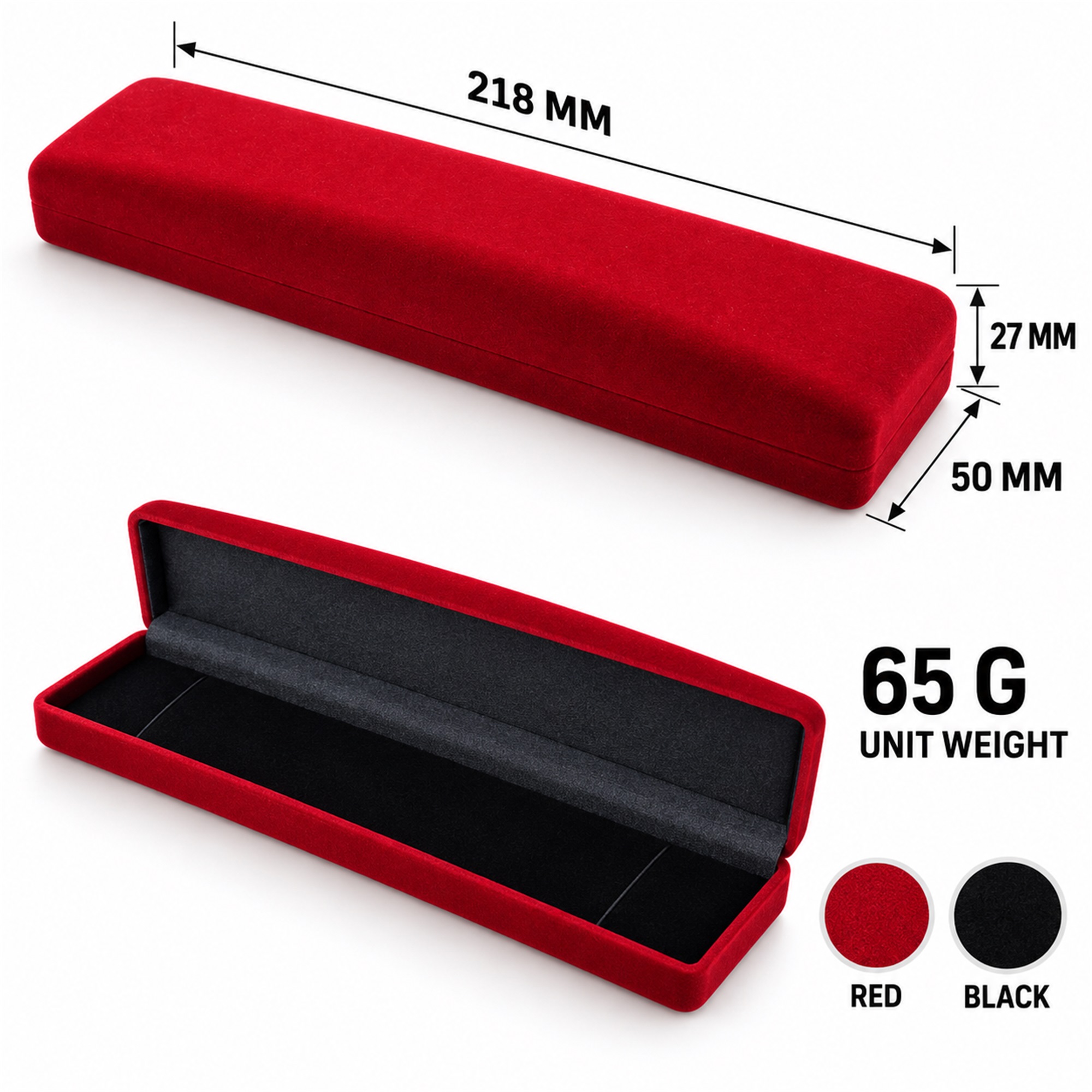 Long Rectangular Flocked Bracelet And Long-Chain Jewelry Box size and structure
