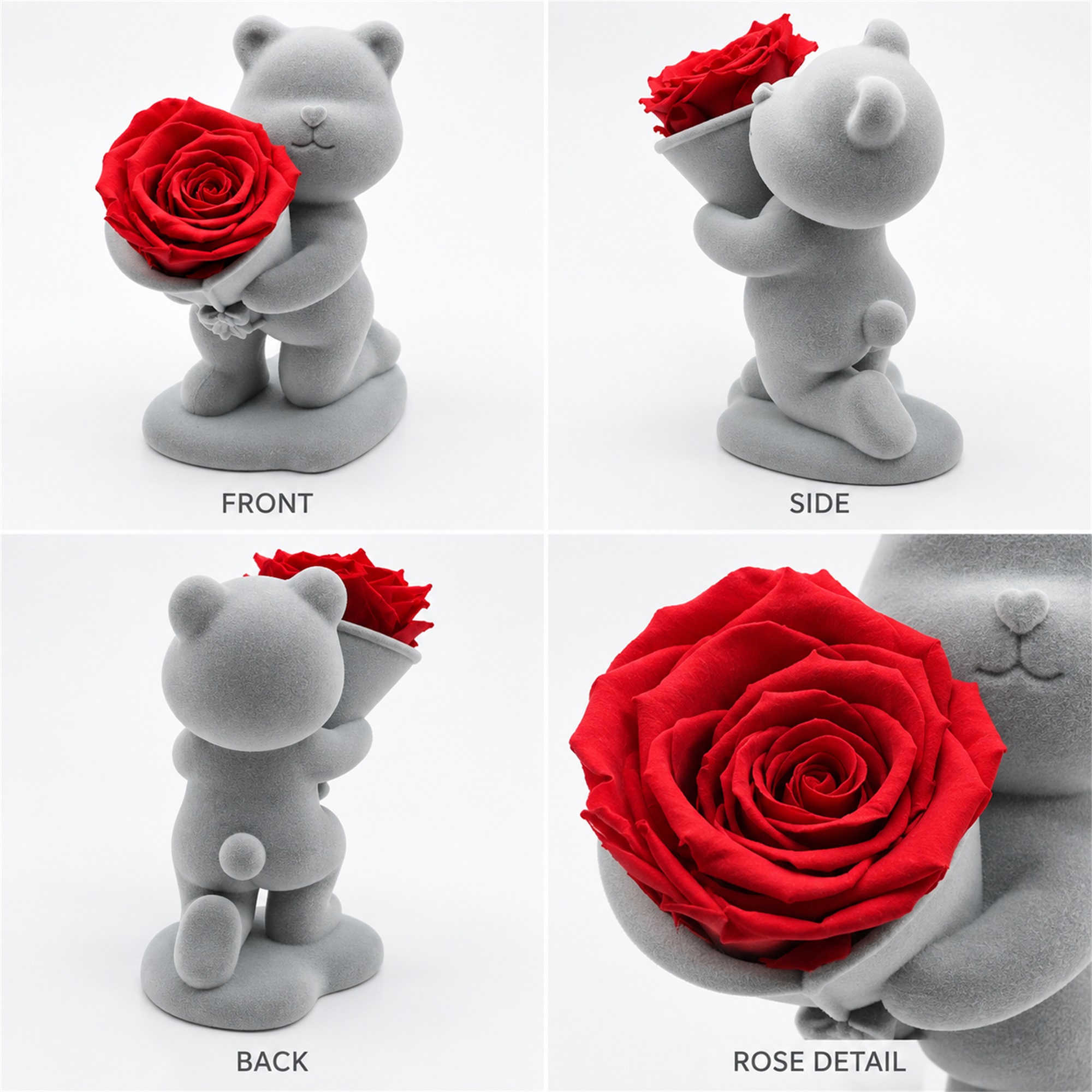Gray Flocked Kneeling Bear Ornament With Red Preserved Rose Jewelry Box available styles and colors