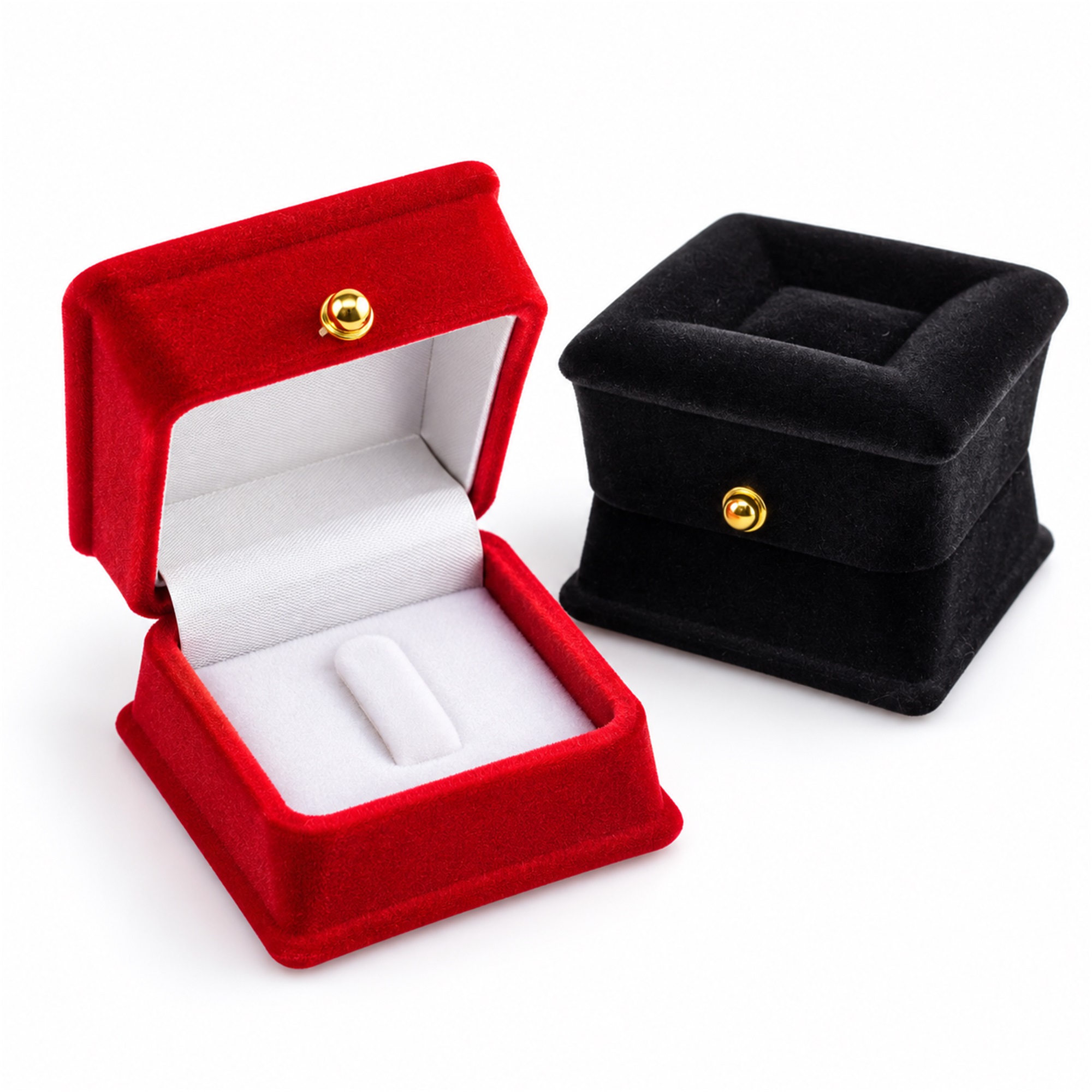 Square Stool-Shaped Flocked Ring Presentation Box front product view
