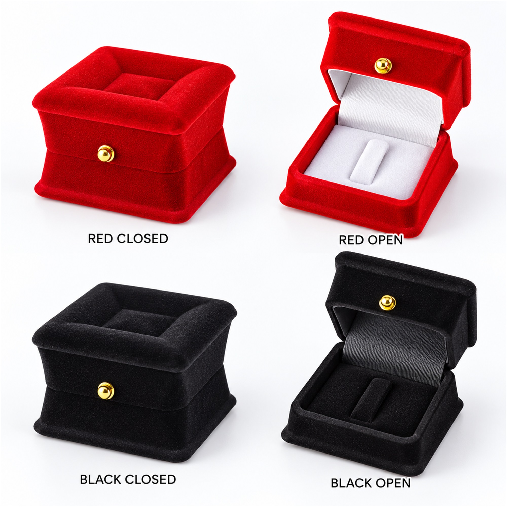 Square Stool-Shaped Flocked Ring Presentation Box available styles and colors