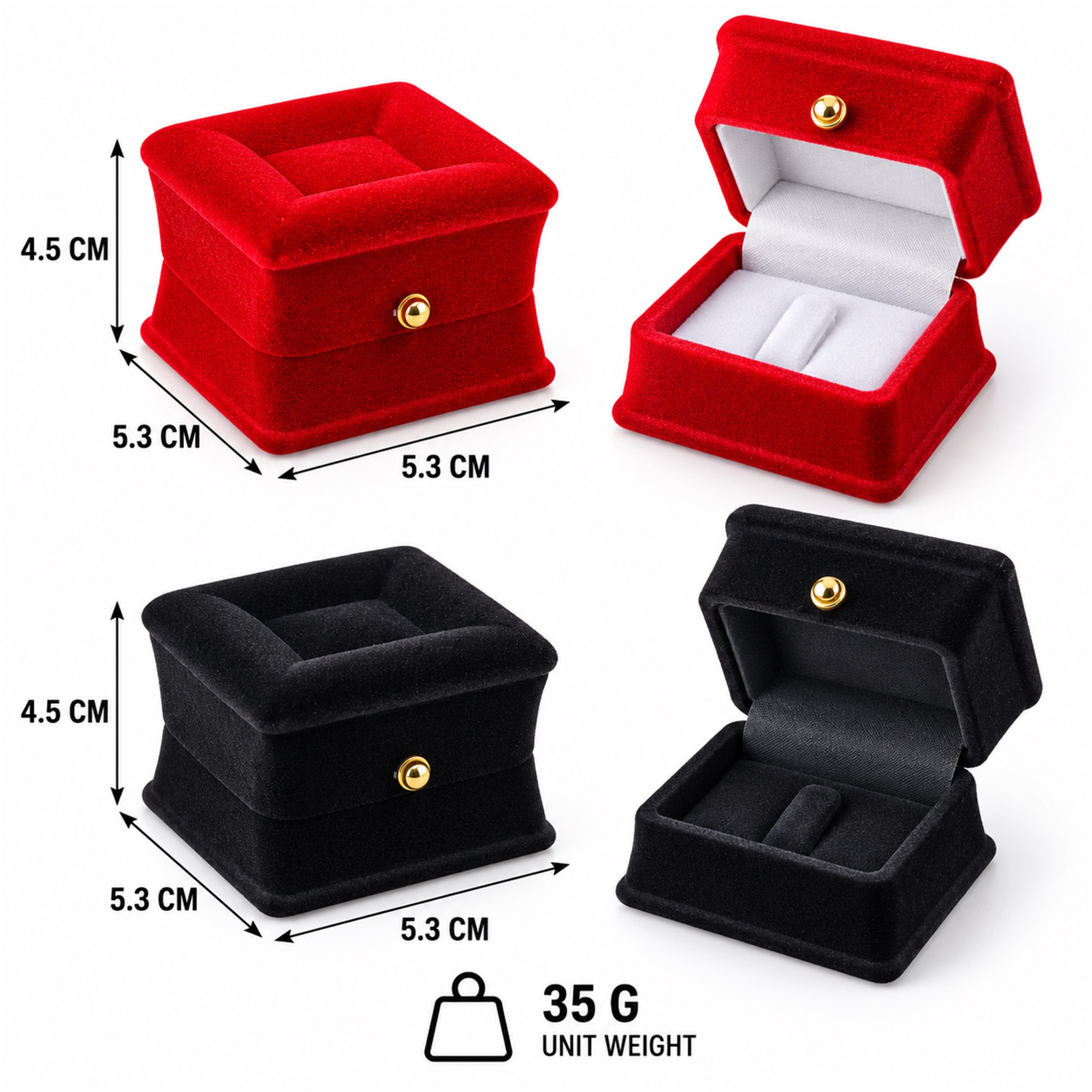 Square Stool-Shaped Flocked Ring Presentation Box size and structure