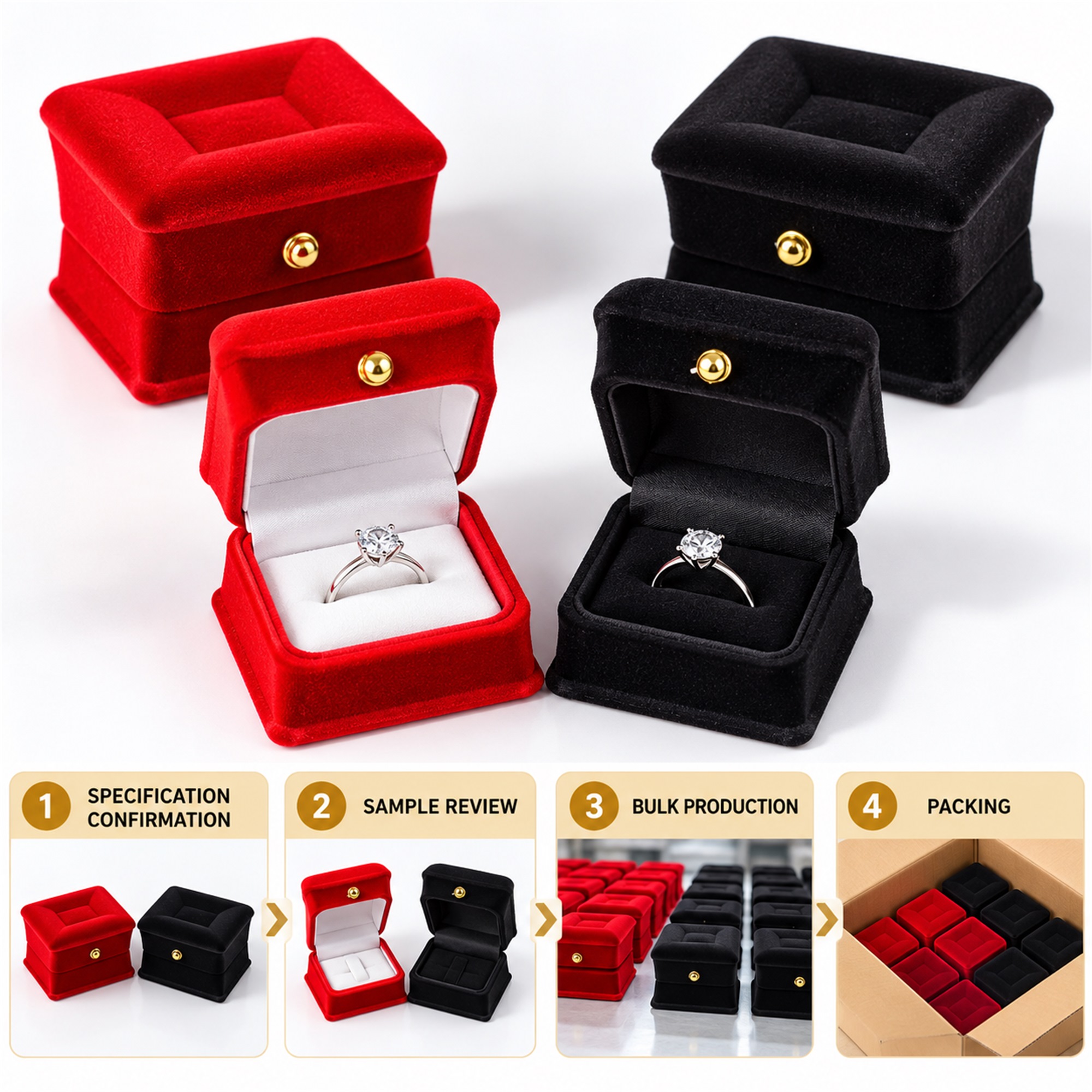 Square Stool-Shaped Flocked Ring Presentation Box additional product views