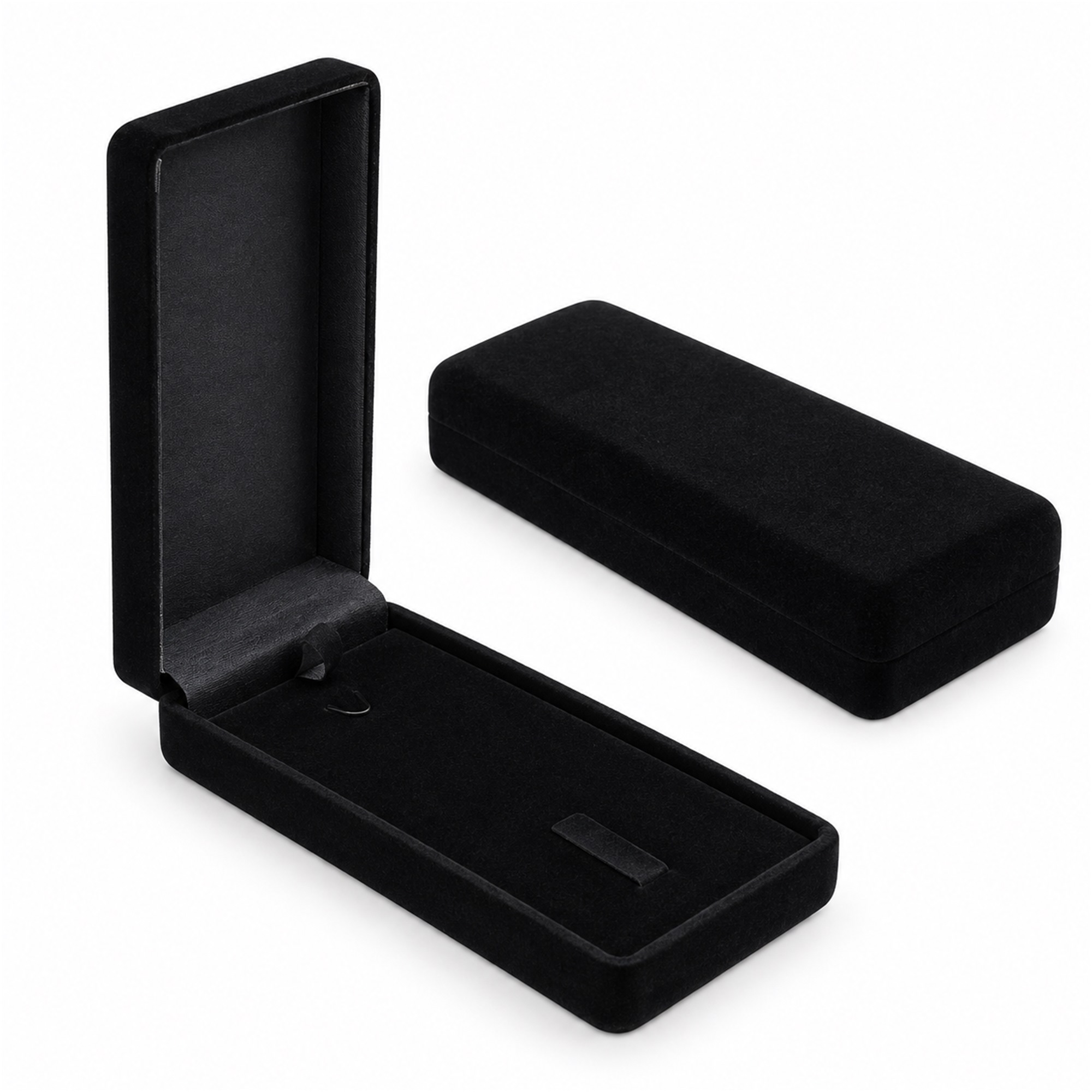Slim Long Flocked Pendant And Necklace Presentation Box front product view