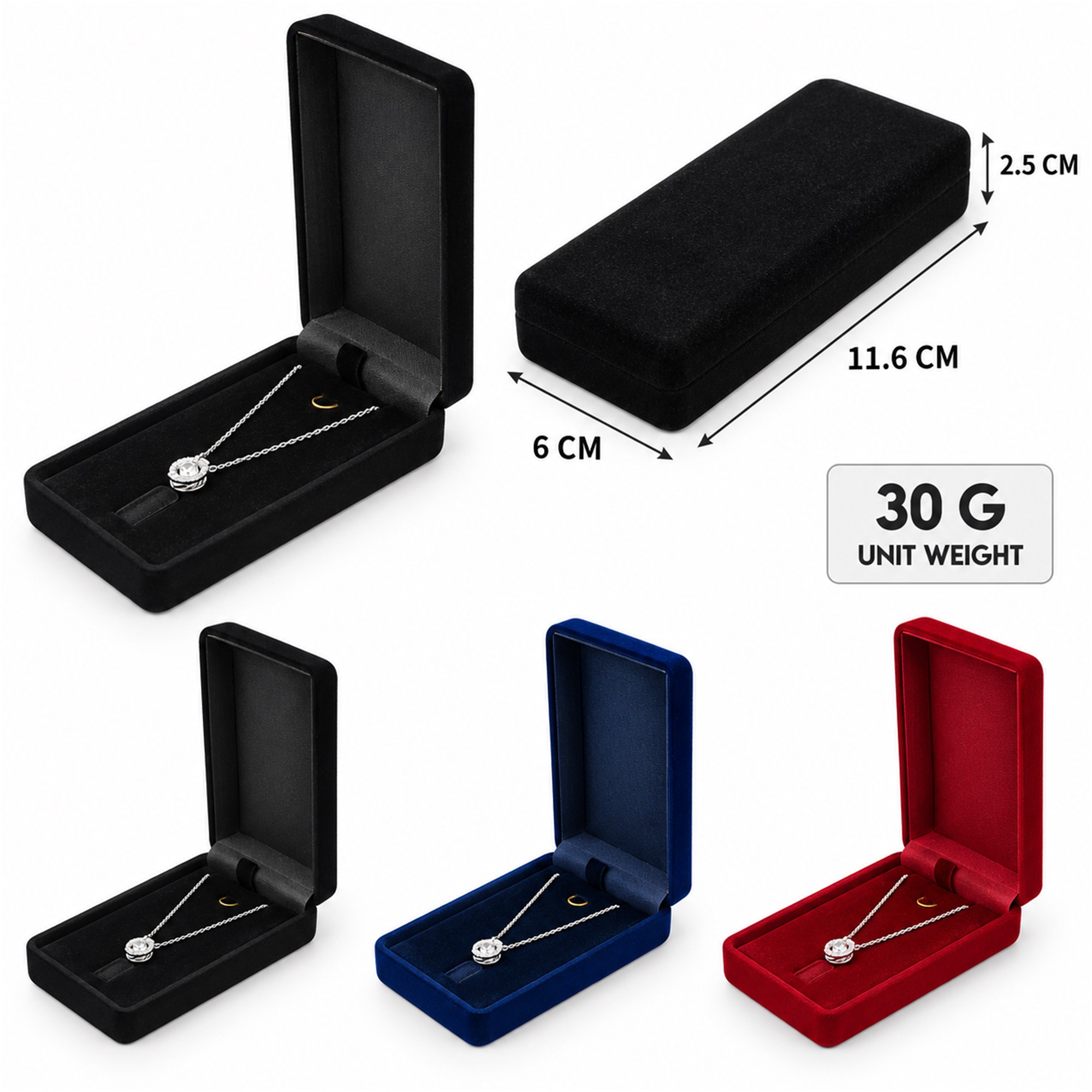 Slim Long Flocked Pendant And Necklace Presentation Box size and structure