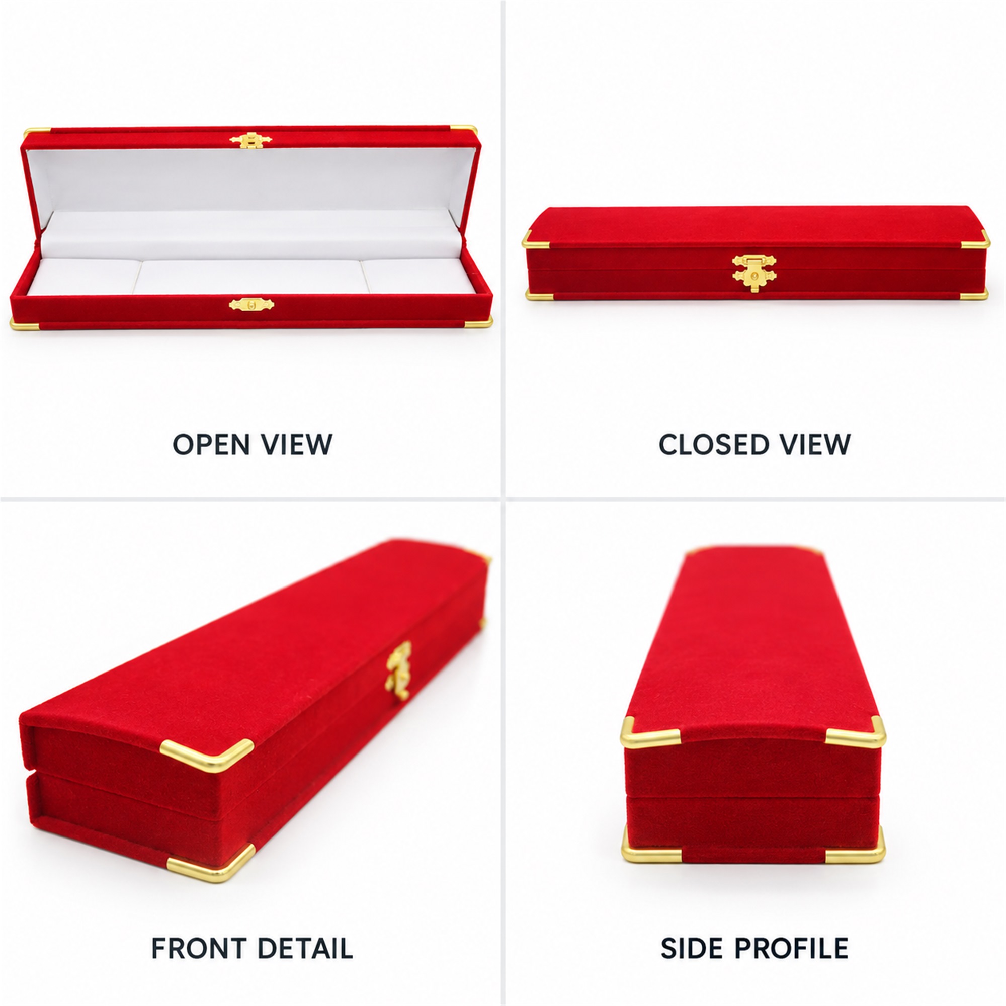 Long Red Flocked Jewelry And Watch Presentation Box With Gold-Tone Hardware available styles and colors