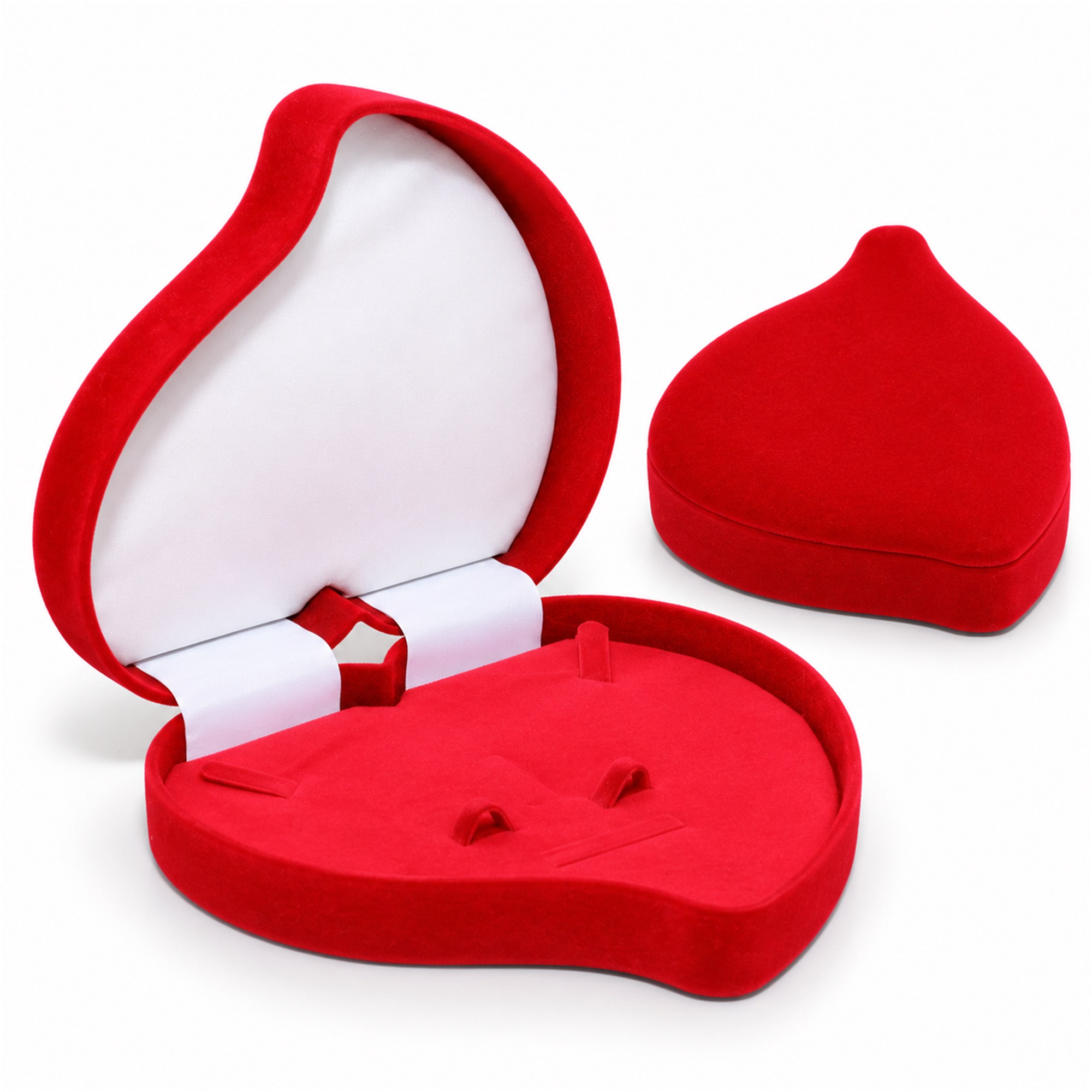 Large Asymmetrical Heart-Shaped Flocked Multi-Jewelry Presentation Box front product view