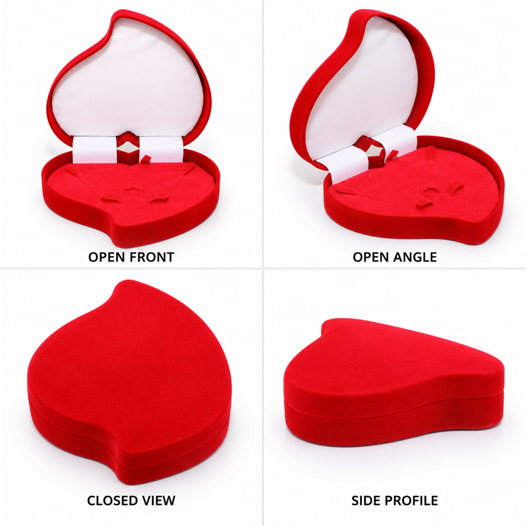 Large Asymmetrical Heart-Shaped Flocked Multi-Jewelry Presentation Box available styles and colors