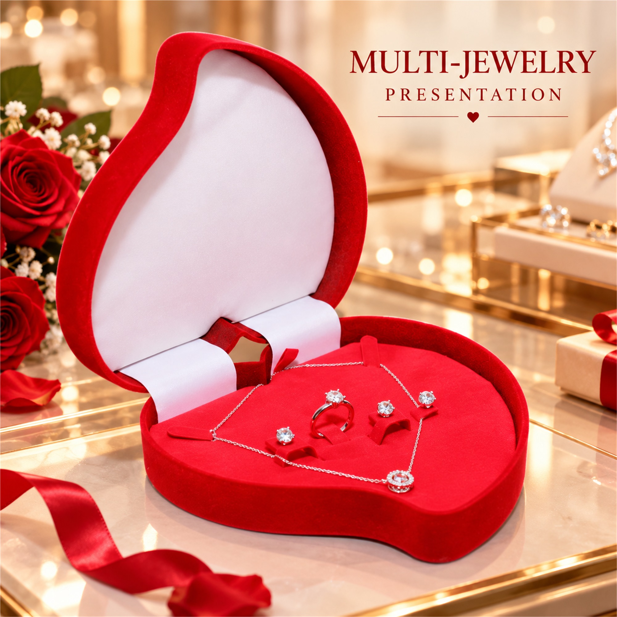 Large Asymmetrical Heart-Shaped Flocked Multi-Jewelry Presentation Box lifestyle application