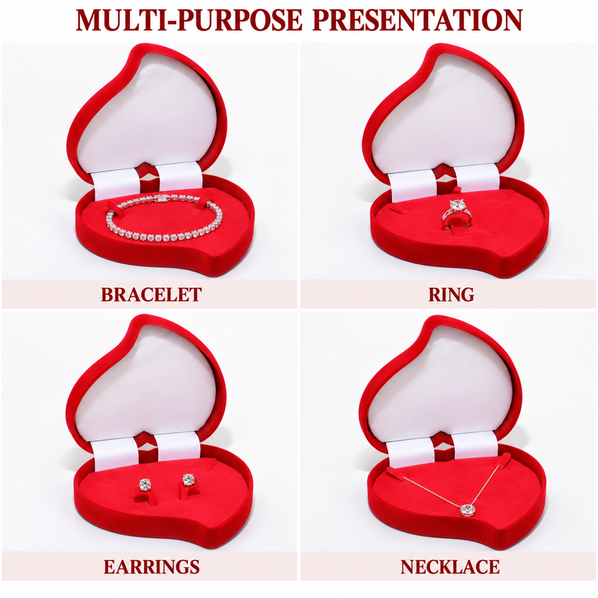 Large Asymmetrical Heart-Shaped Flocked Multi-Jewelry Presentation Box additional product views