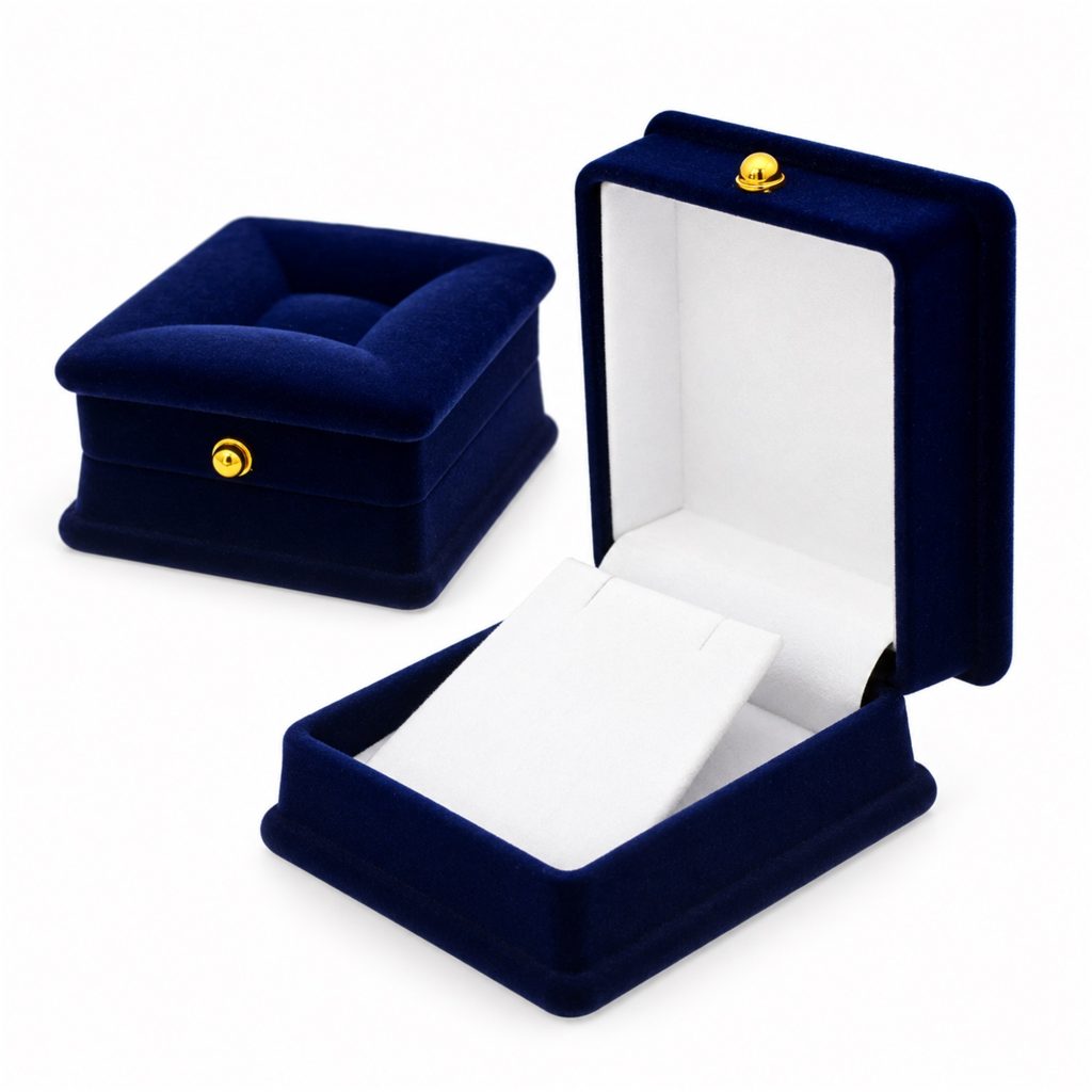 Compact Flocked Pendant Jewelry Presentation Box With Padded Recessed Top front product view