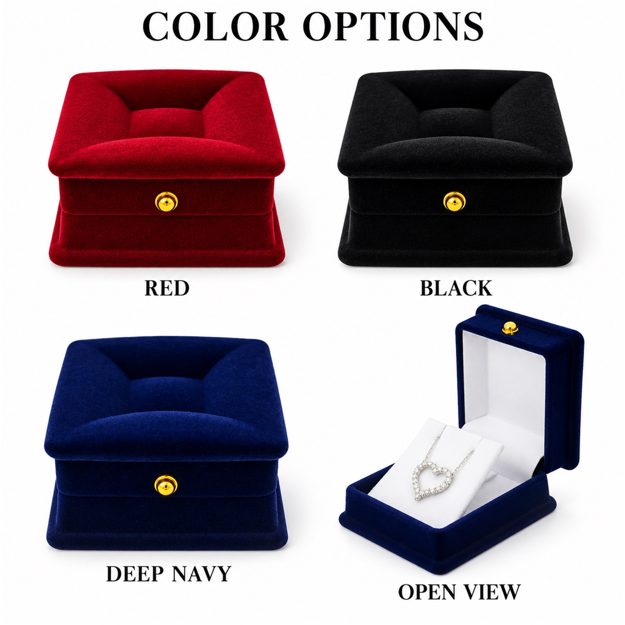 Compact Flocked Pendant Jewelry Presentation Box With Padded Recessed Top available styles and colors