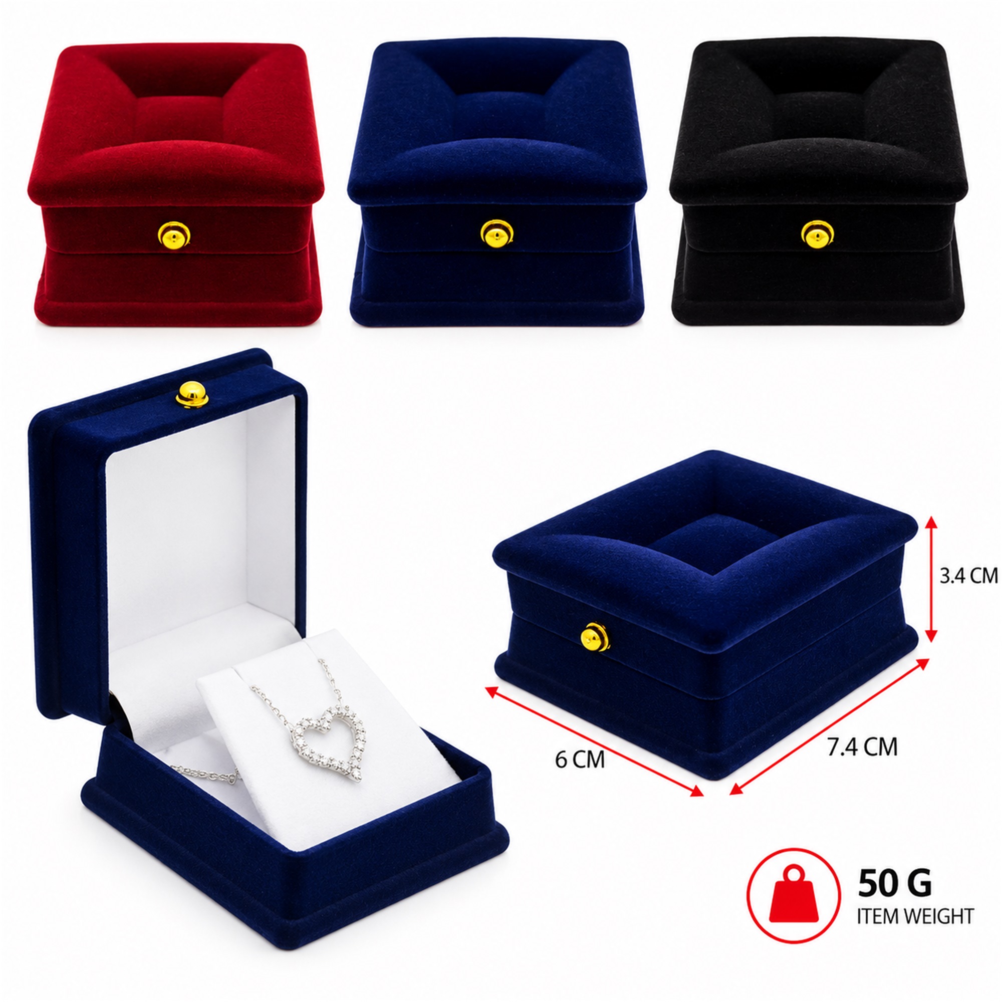 Compact Flocked Pendant Jewelry Presentation Box With Padded Recessed Top size and structure