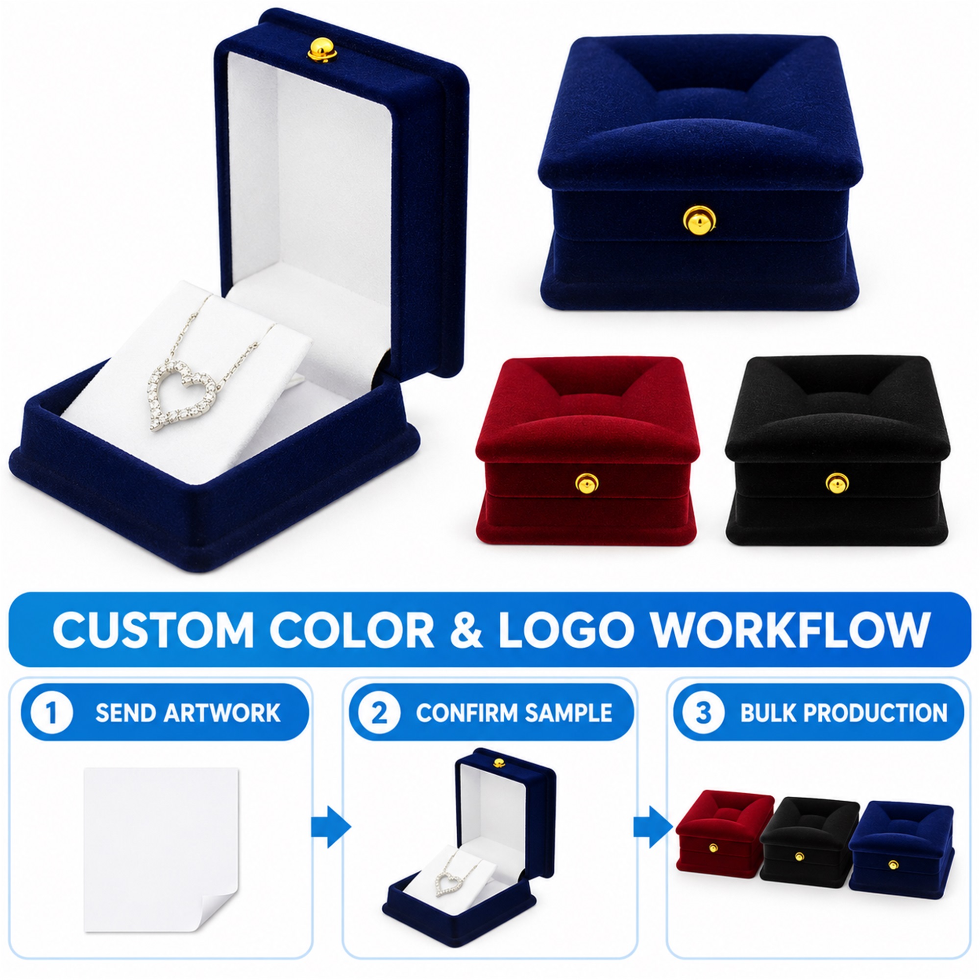 Compact Flocked Pendant Jewelry Presentation Box With Padded Recessed Top additional product views