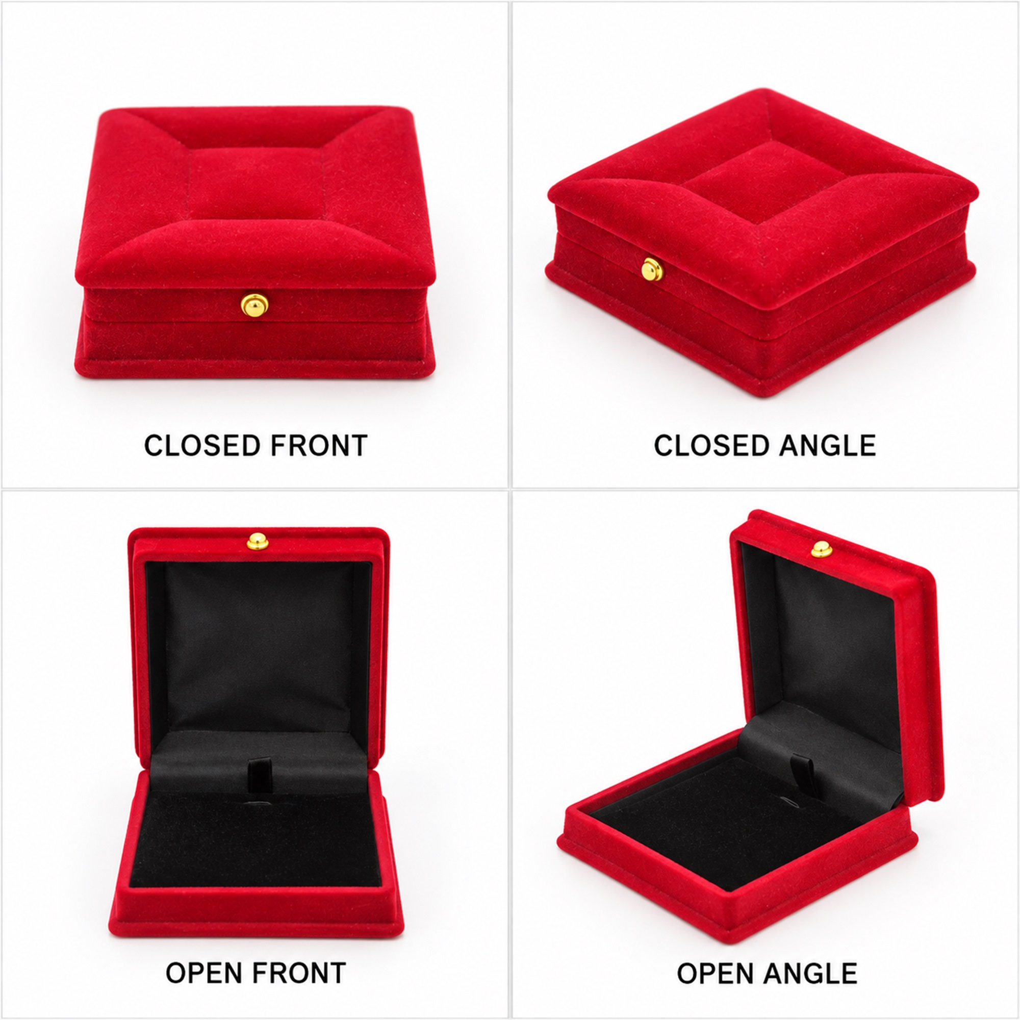 Square Red Flocked Compact Jewelry Box With Stool-Cushion Top available styles and colors