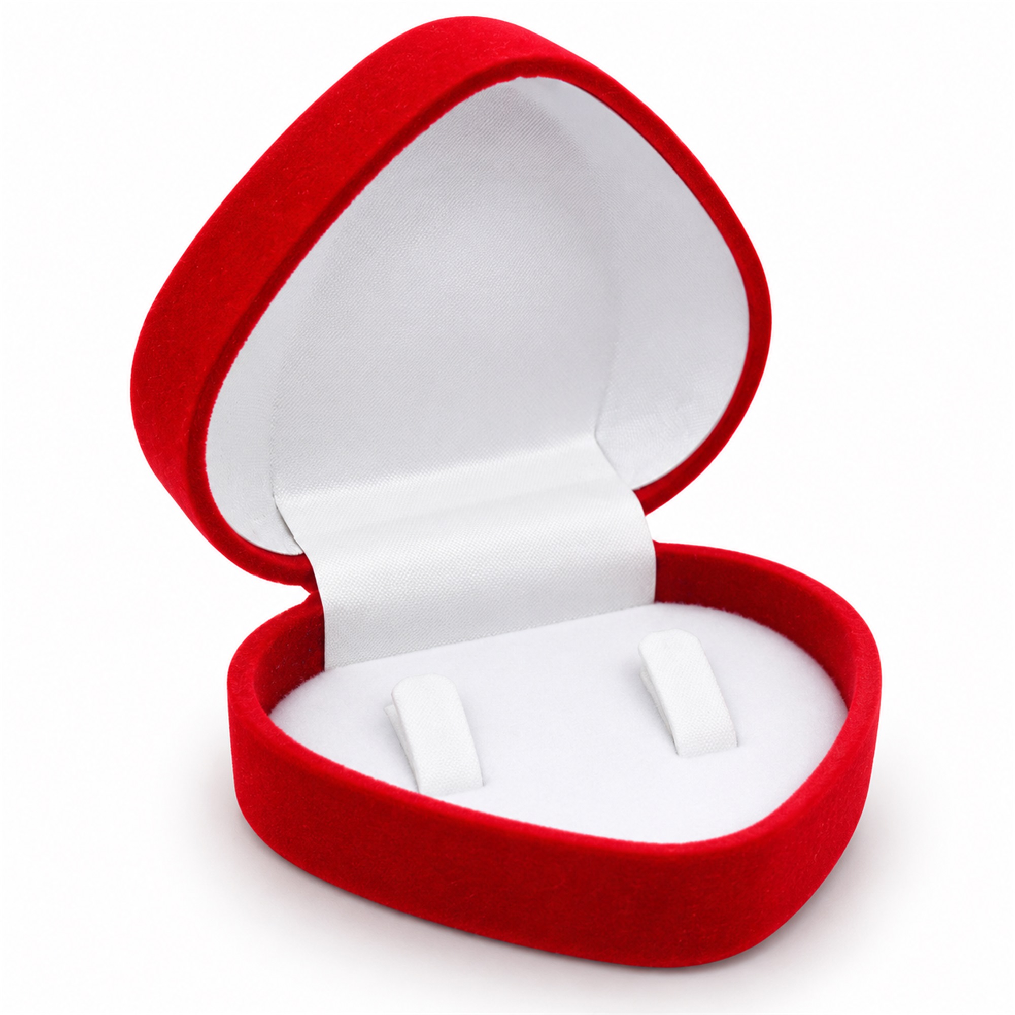 Red Flocked Heart-Shaped Double-Ring Jewelry Box front product view