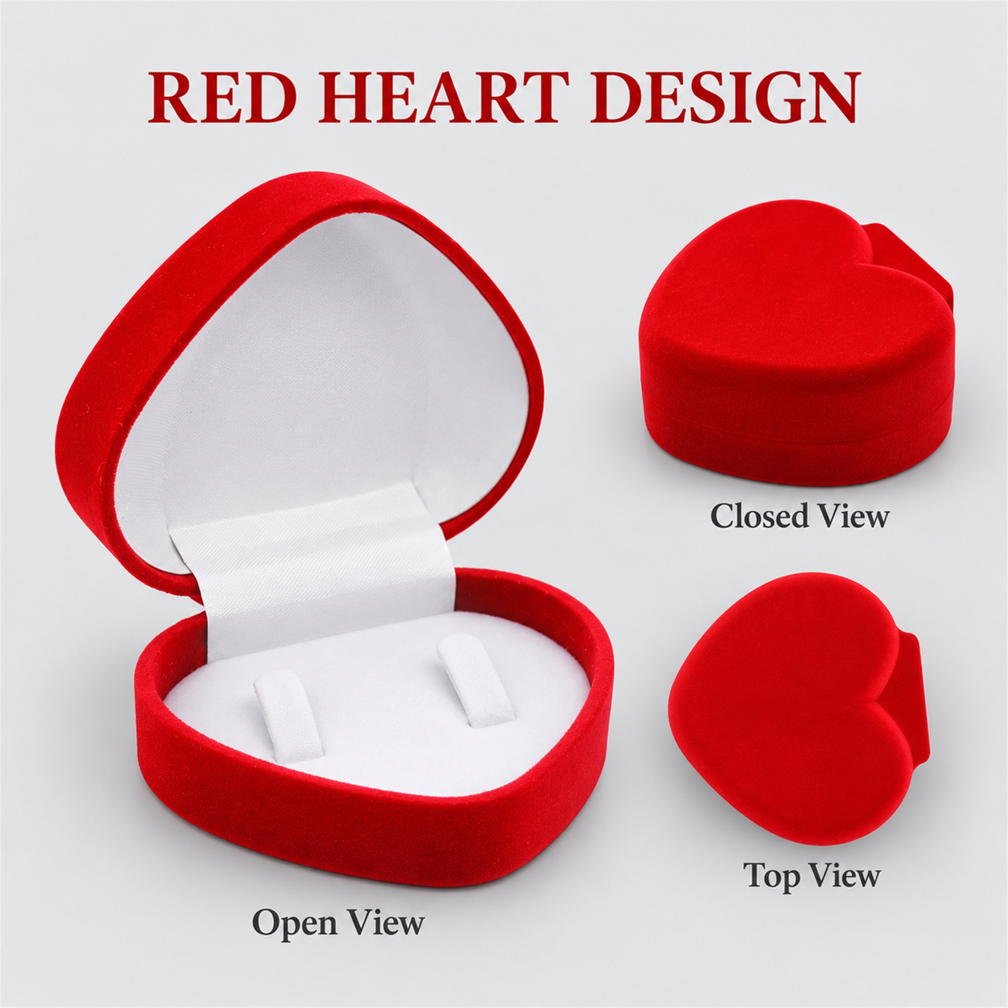 Red Flocked Heart-Shaped Double-Ring Jewelry Box available styles and colors