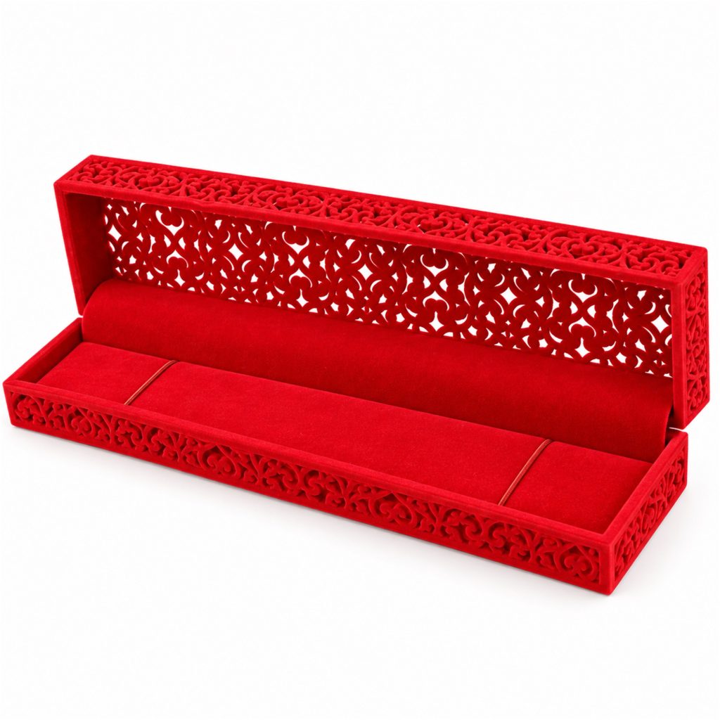 Chinese-Style Flocked Openwork Long Necklace Box front product view