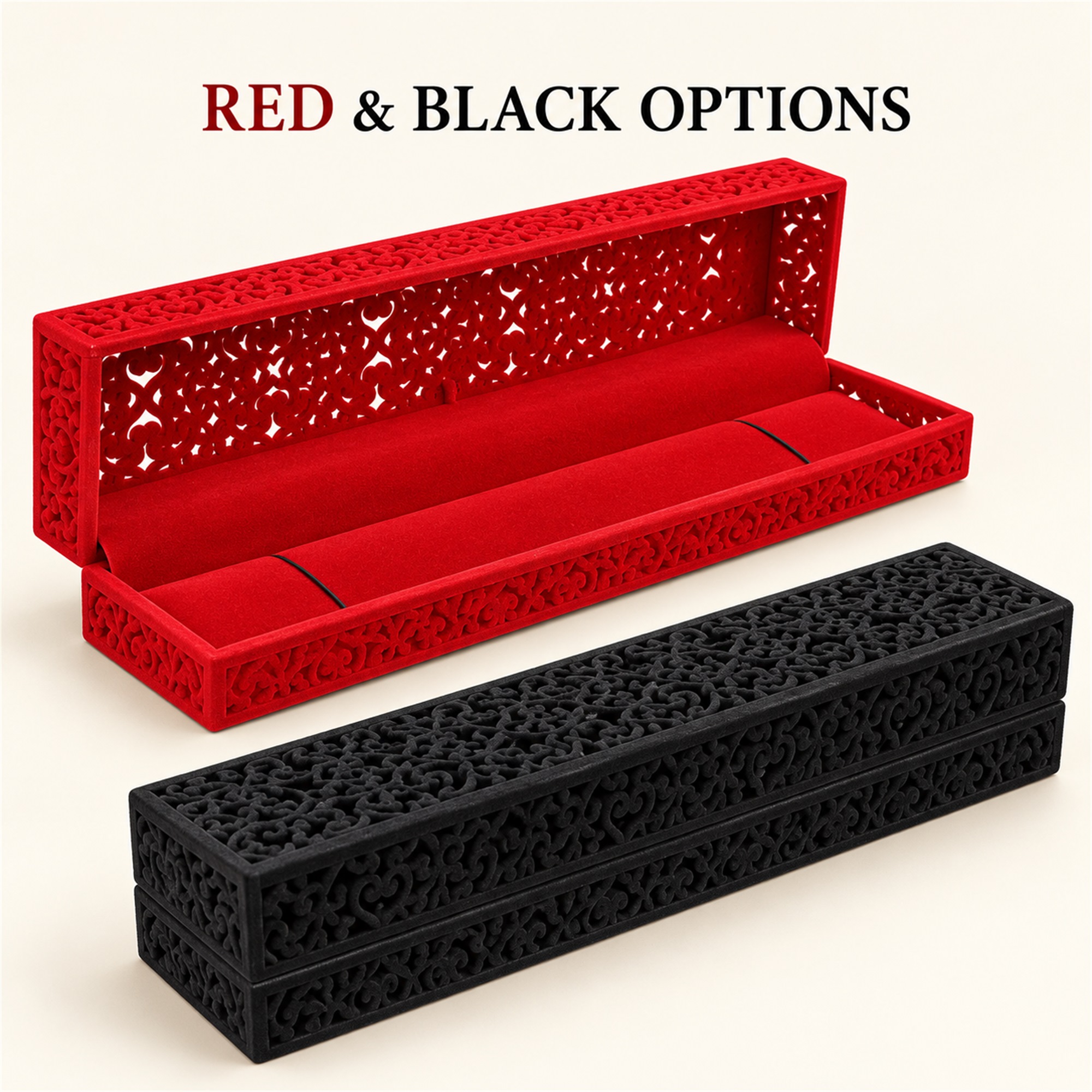 Chinese-Style Flocked Openwork Long Necklace Box available styles and colors