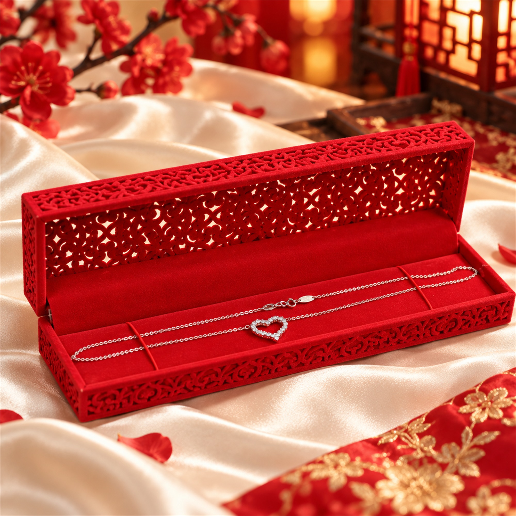 Chinese-Style Flocked Openwork Long Necklace Box lifestyle application